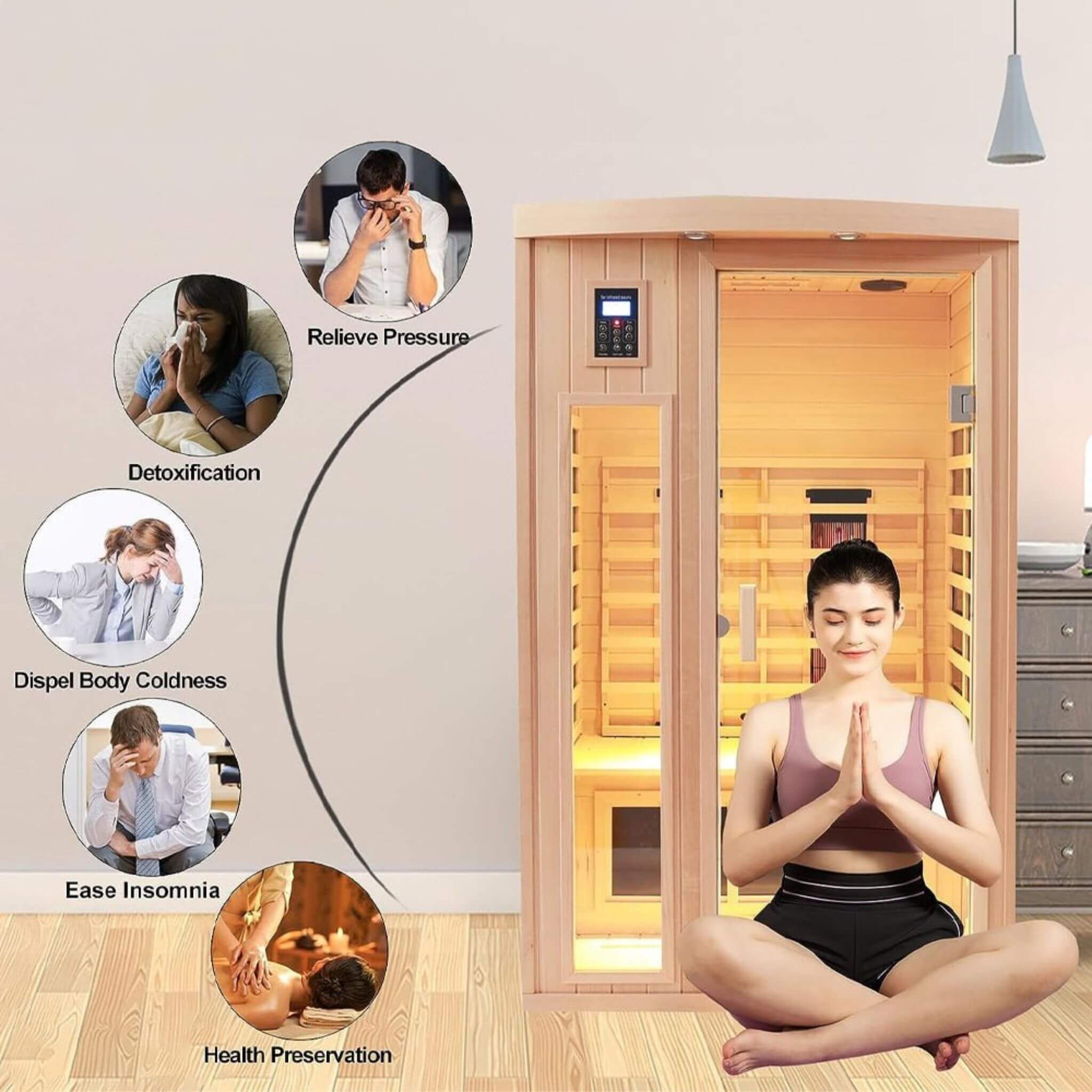 Thermora Orien Premium 2-Person Low EMF FAR-Infrared Heat Wood Home Personal Spa Sauna With Ceramic Heaters, 1760W