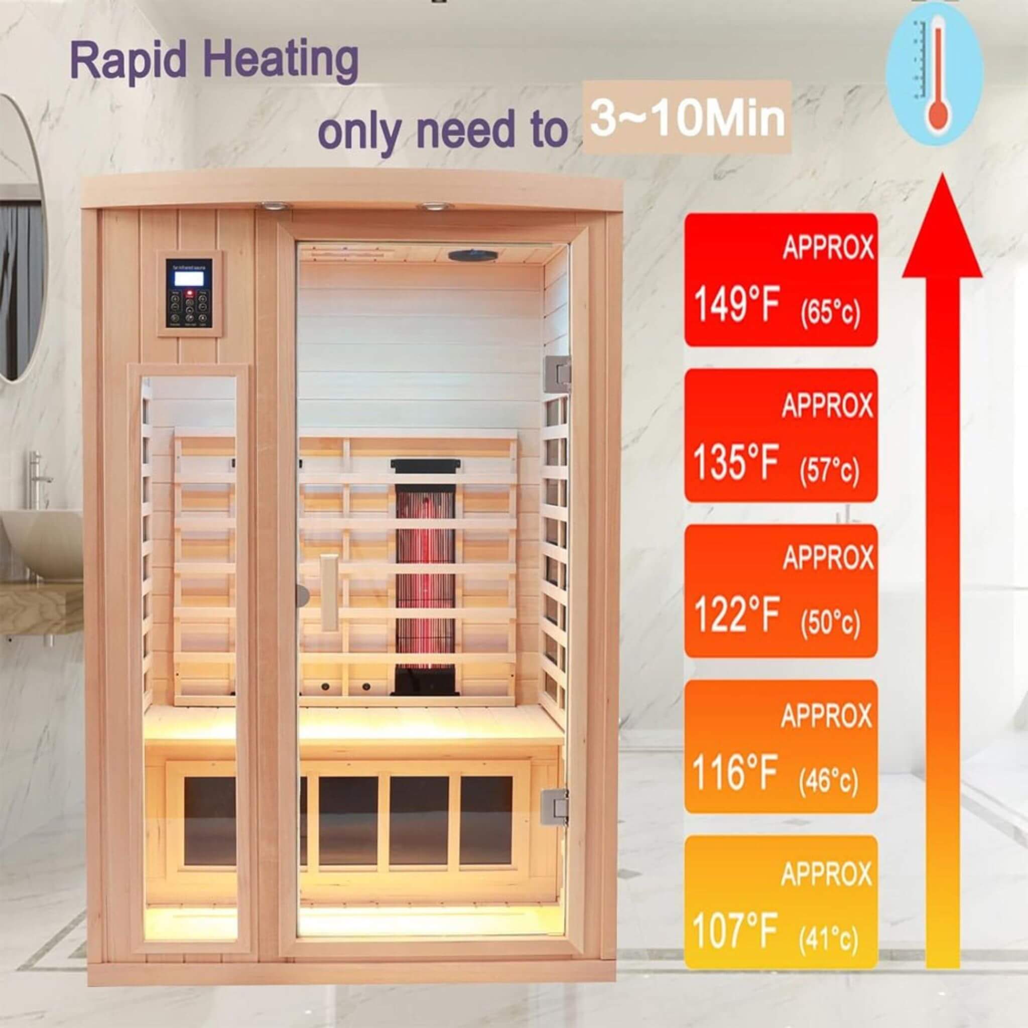 Thermora Orien Premium 2-Person Low EMF FAR-Infrared Heat Wood Home Personal Spa Sauna With Ceramic Heaters, 1760W
