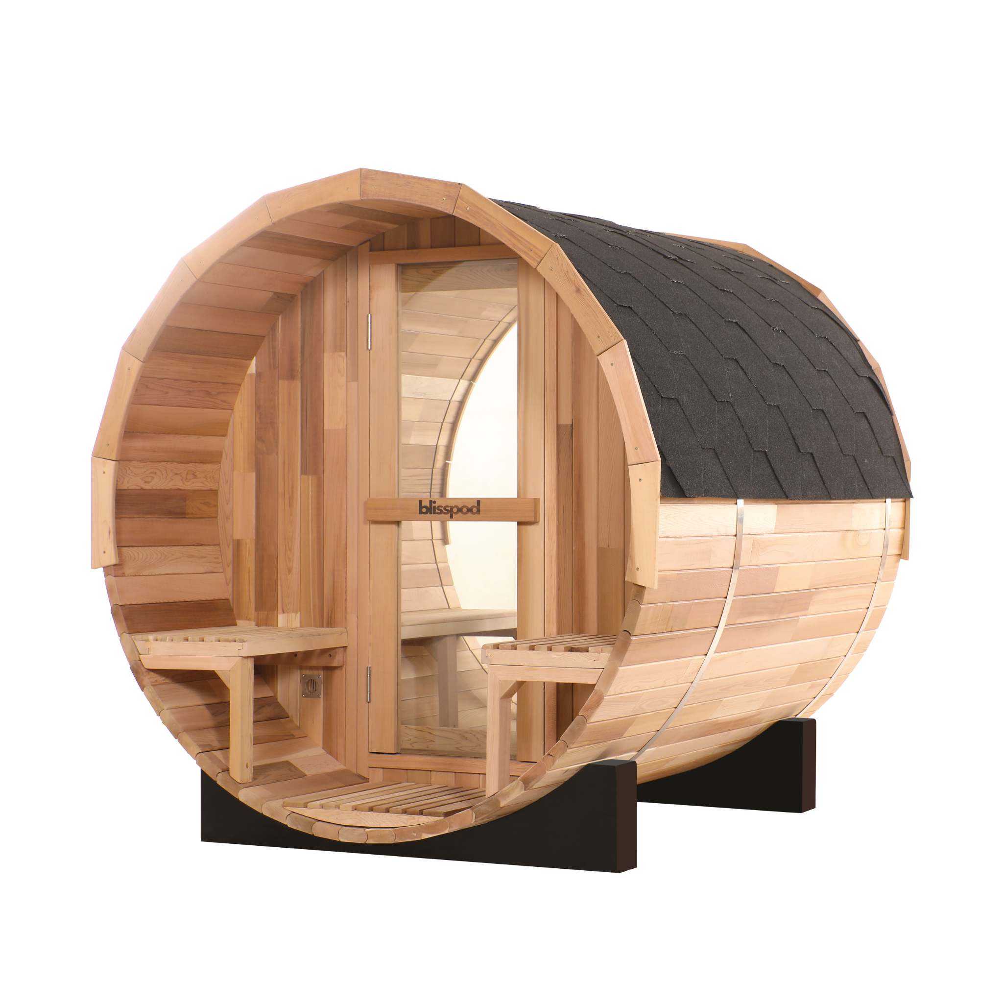 Blisspod Prague Outdoor Barrel Sauna | Canadian Red Cedar | Full Glass Back | 2-6 Person