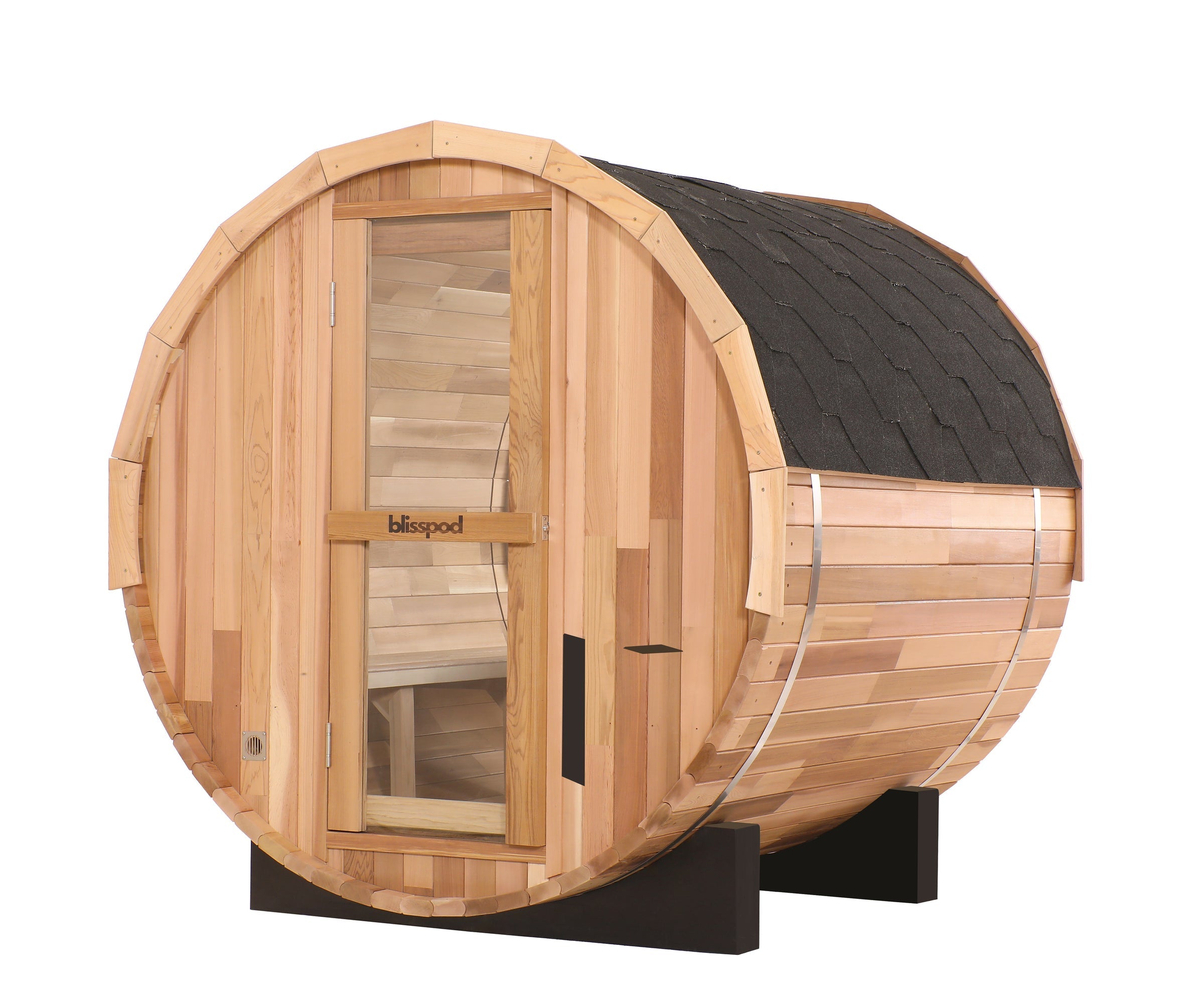 Blisspod Prague Outdoor Barrel Sauna | Canadian Red Cedar | Full Glass Back | 4-6 Person