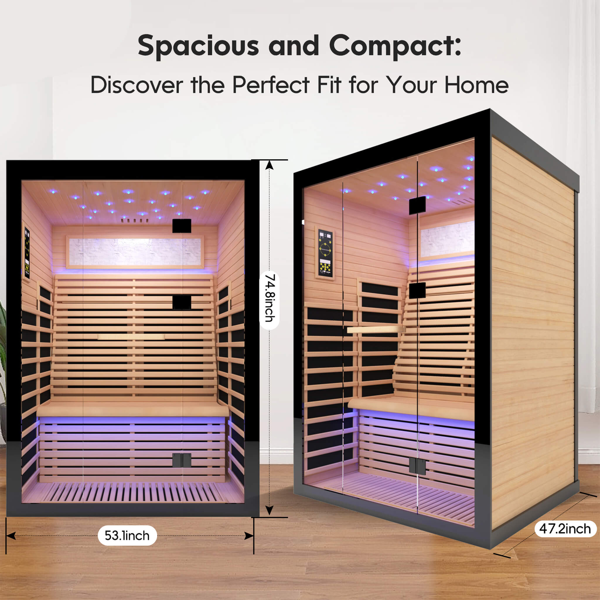 Thermora Flux Luxury 2-Person Canadian Hemlock Wood Far Infrared Home Sauna