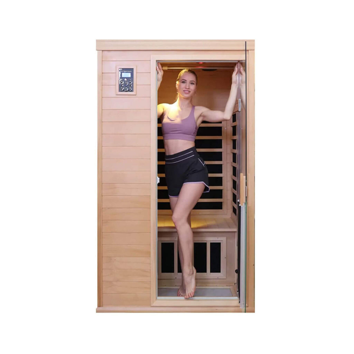 Thermora Ivara Luxury 2-Person Hemlock Wood FAR Infrared Sauna Room W/ Glass Door, 1750W