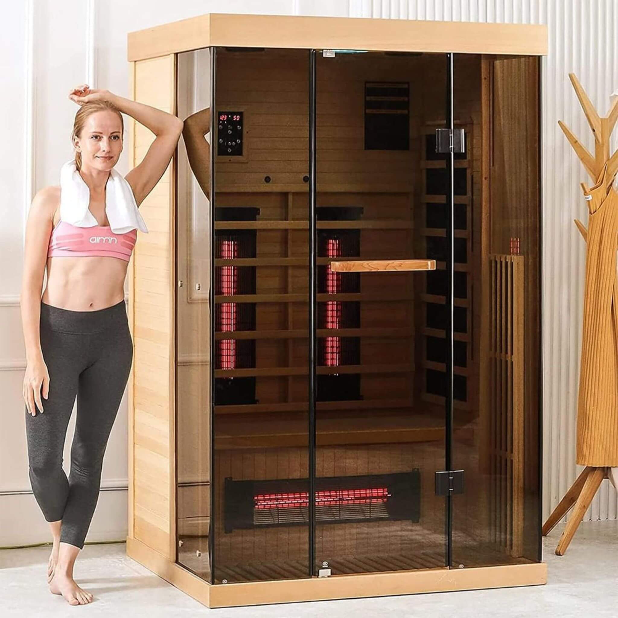 Thermora Valen 2-Person Low EMF FAR Infrared Sauna With Panoramic Tempered Glass