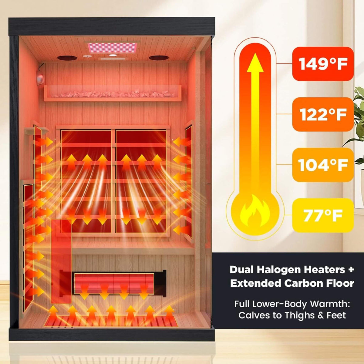 Thermora Pandora Premium 2-Person Indoor Infrared Sauna With Red Light Therapy And Himalayan Salt Rocks