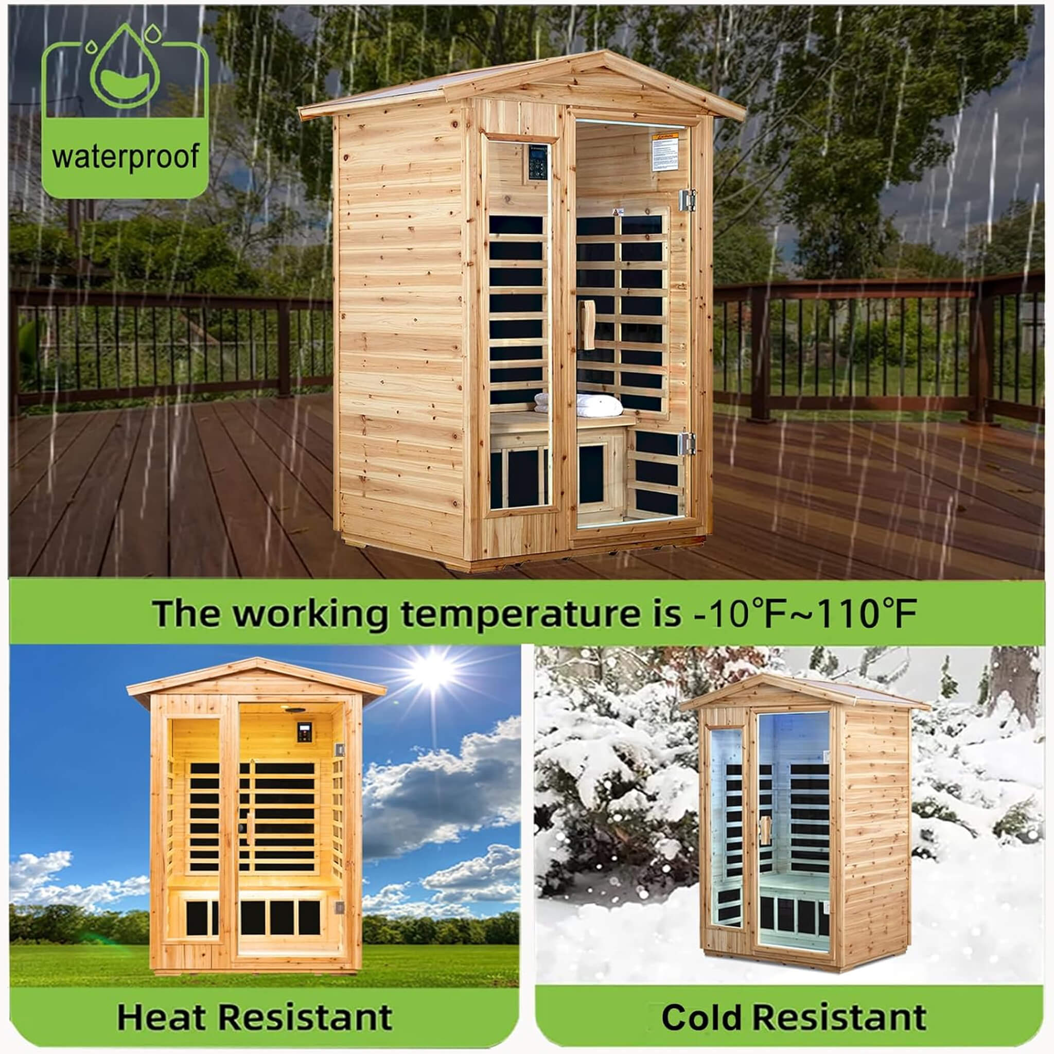 Thermora Zorin Premium 2-Person Indoor Outdoor Low EMF FAR-Infrared Hemlock Wood Personal Home Sauna Spa, 1750W