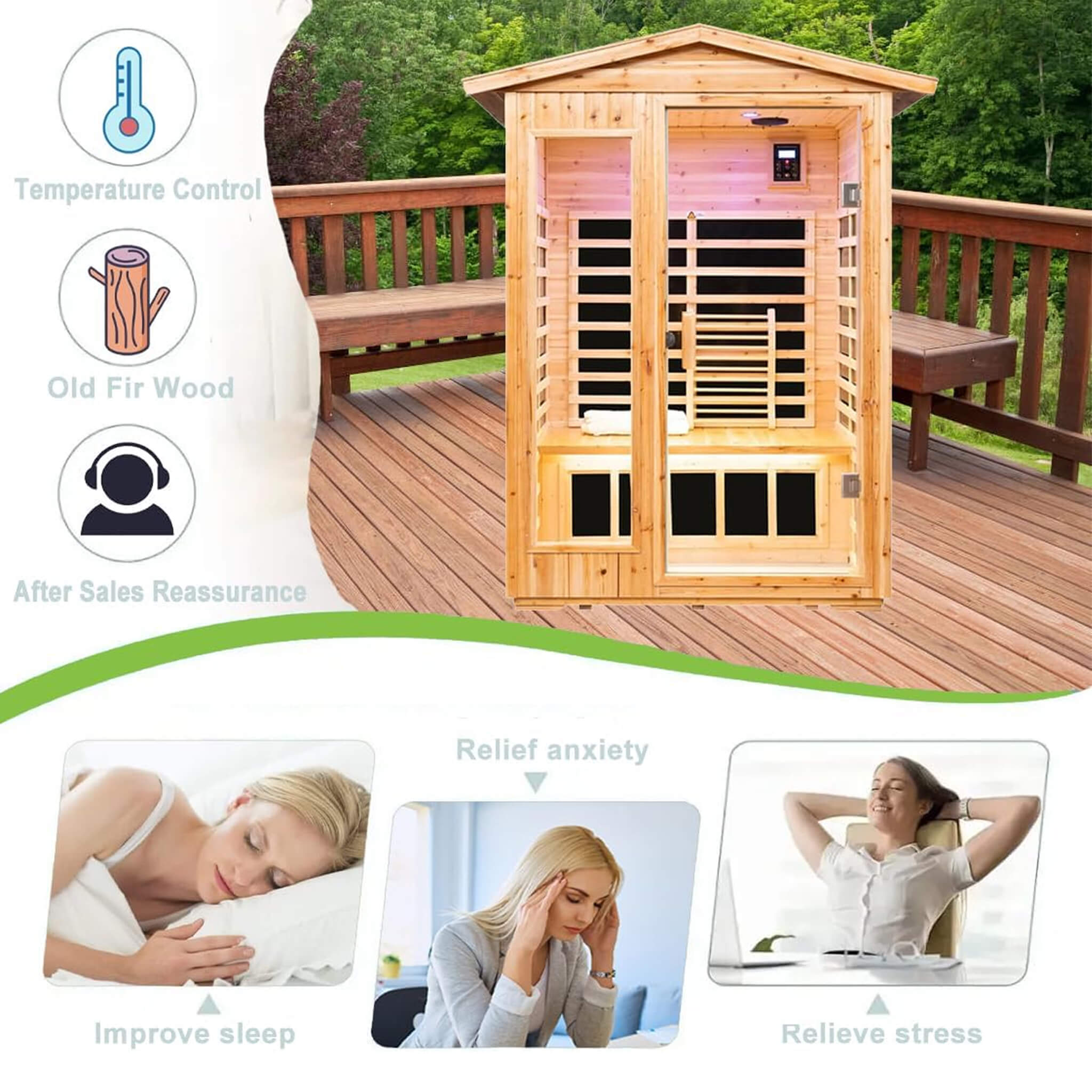 Thermora Zorin Premium 2-Person Indoor Outdoor Low EMF FAR-Infrared Hemlock Wood Personal Home Sauna Spa, 1750W