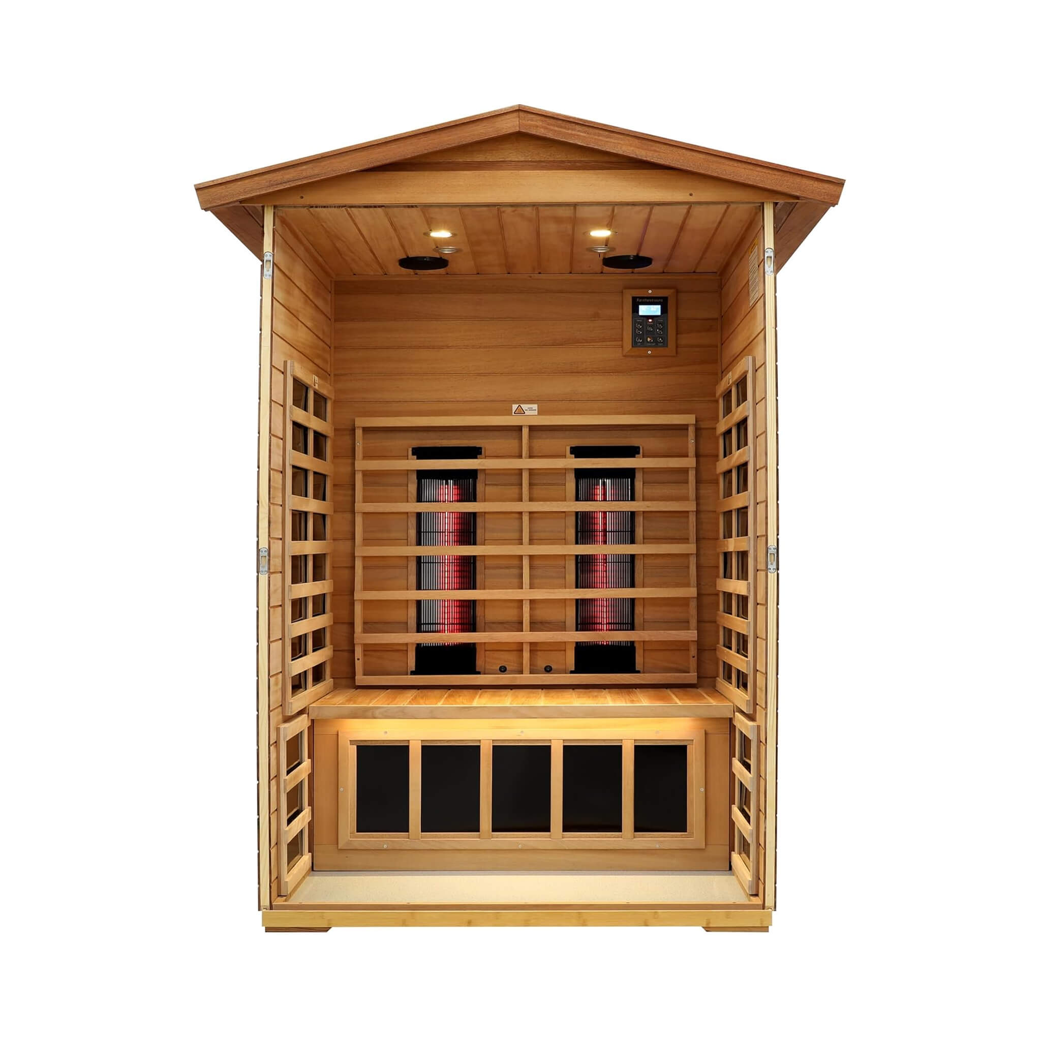 Thermora Alveron 2-Person Outdoor Mahogany Low EMF Far Infrared Sauna With Bluetooth Audio And LED Lights