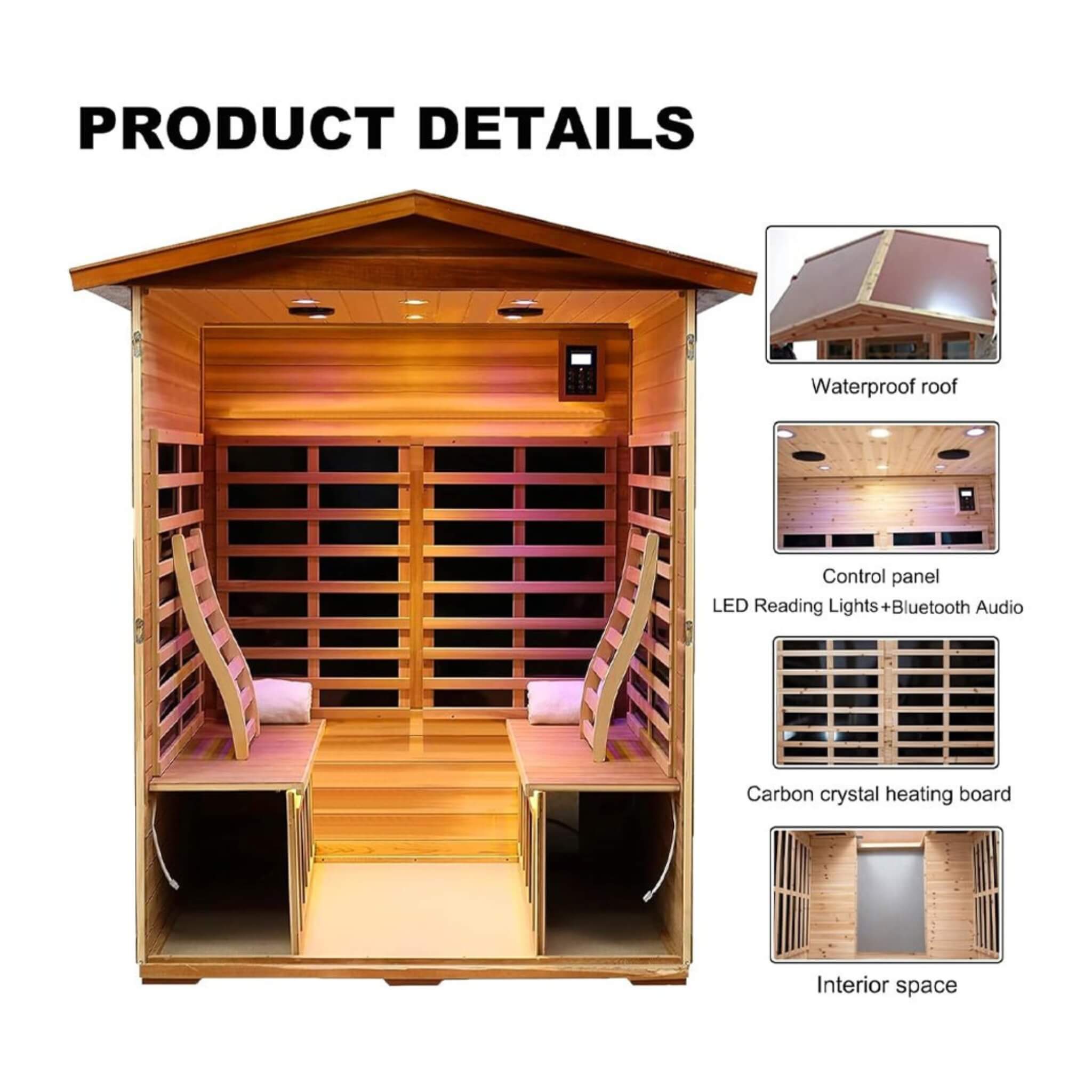 Thermora Valois Premium 4-Person 2050W Luxury Low EMF Outdoor FAR Infrared Home Sauna With Bluetooth Audio