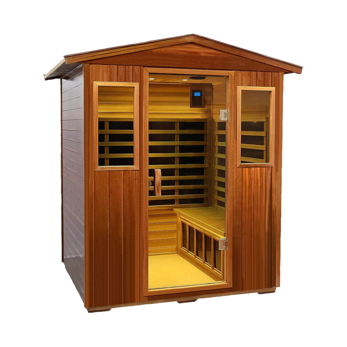 Thermora Moretti 4-Person Outdoor Mahogany Full Spectrum Ultra-Low EMF FAR Infrared Sauna With Chromotherapy And Bluetooth Speakers