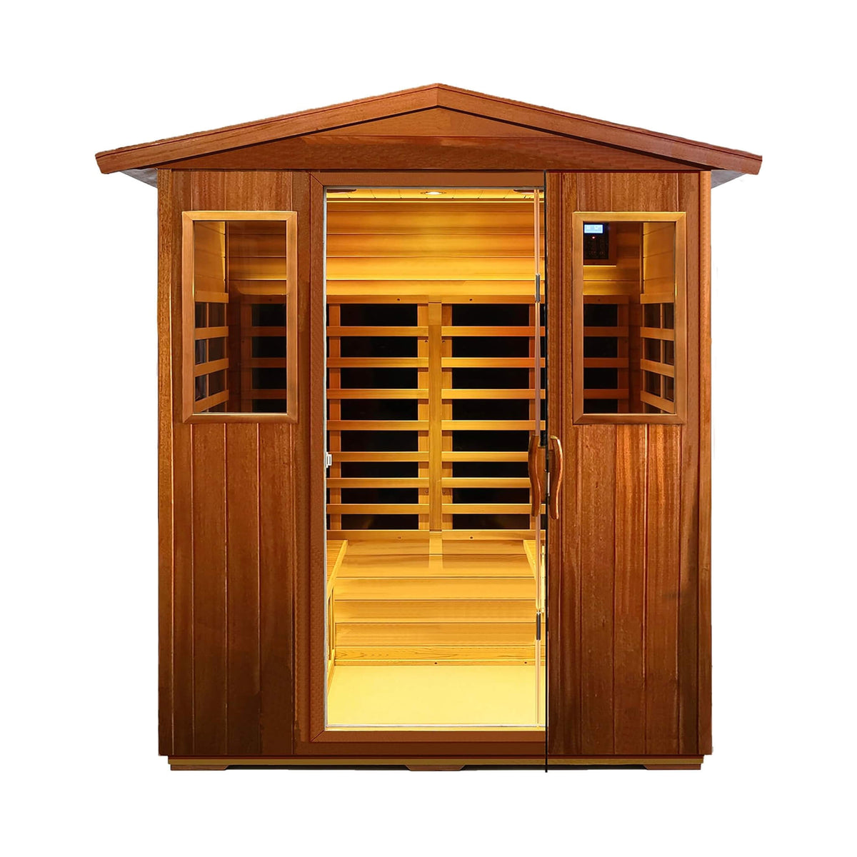 Thermora Moretti 4-Person Outdoor Mahogany Full Spectrum Ultra-Low EMF FAR Infrared Sauna With Chromotherapy And Bluetooth Speakers