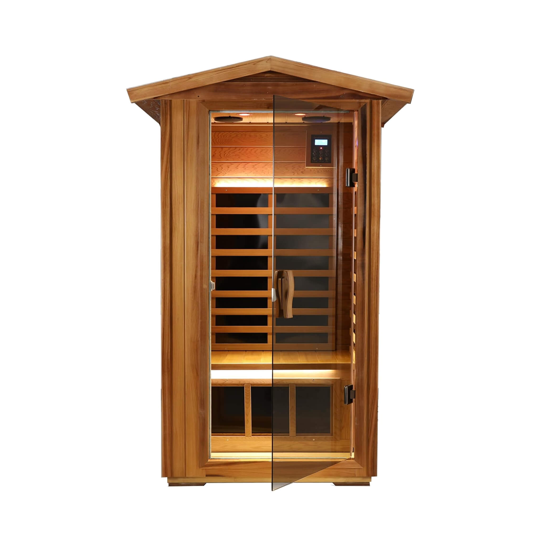 Thermora Xyra Premium 1-Person Outdoor Red Cedar Infrared Sauna With Low EMF, Chromotherapy And Bluetooth