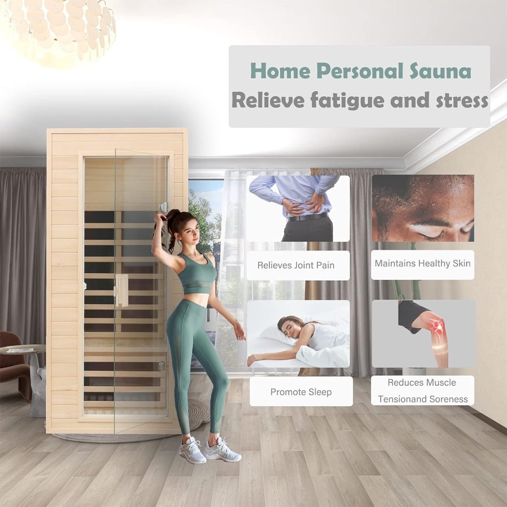 Thermora Elara Premium 1-Person Indoor Low EMF FAR Infrared Heat Hemlock Wood Personal Home Spa Sauna, 1200W