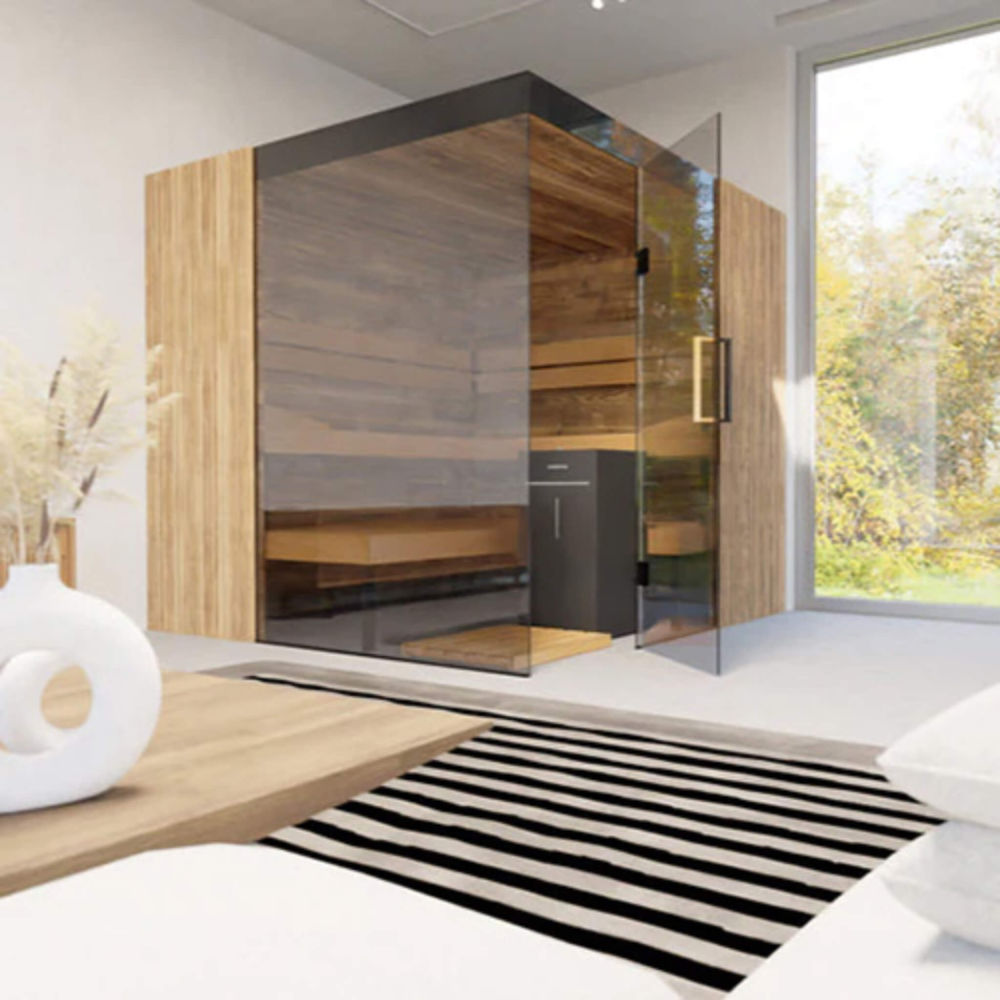 ThermaSol Aalto 4-Person Indoor Semi-Panoramic Glass Sauna Cabin