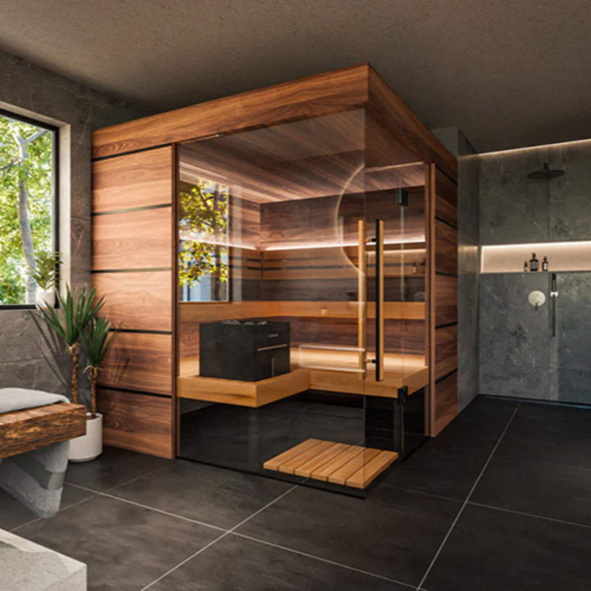 ThermaSol Astra 4-Person Indoor Semi-Panoramic Glass Sauna Cabin