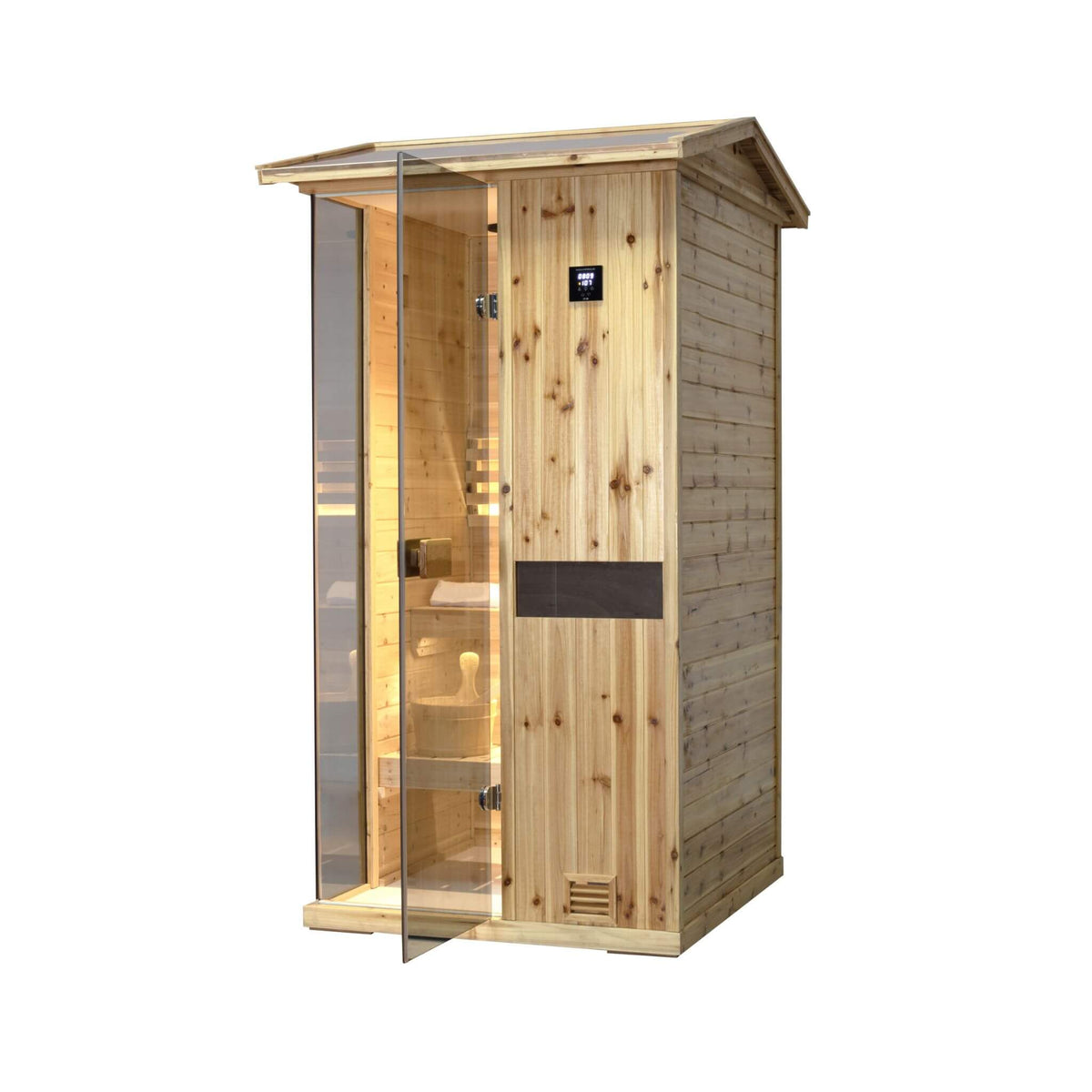 Thermora Nova 1-Person Outdoor Weather-Resistant Traditional Wooden Steam Sauna Room