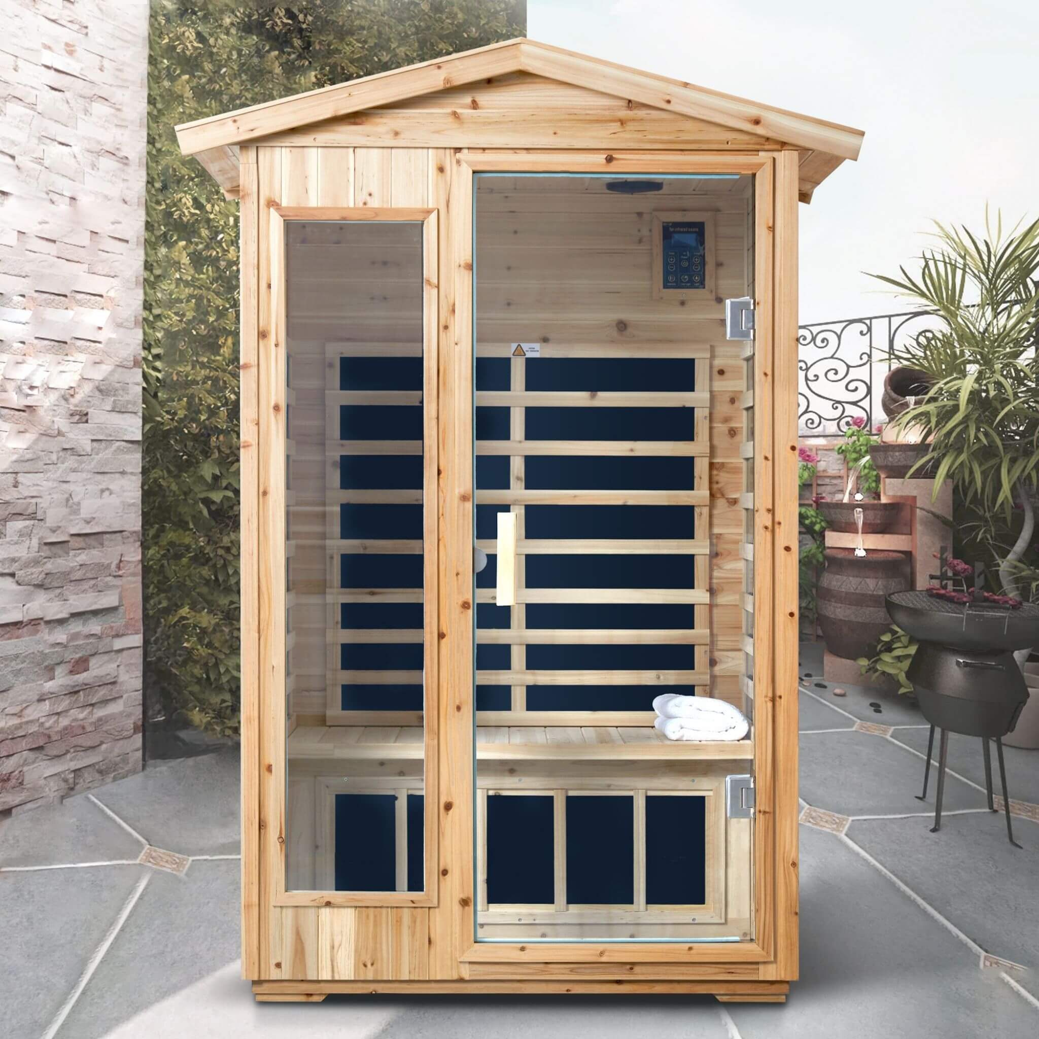 Thermora Vexa 2-Person Outdoor Infrared Sauna With Bluetooth Audio And LED Lighting