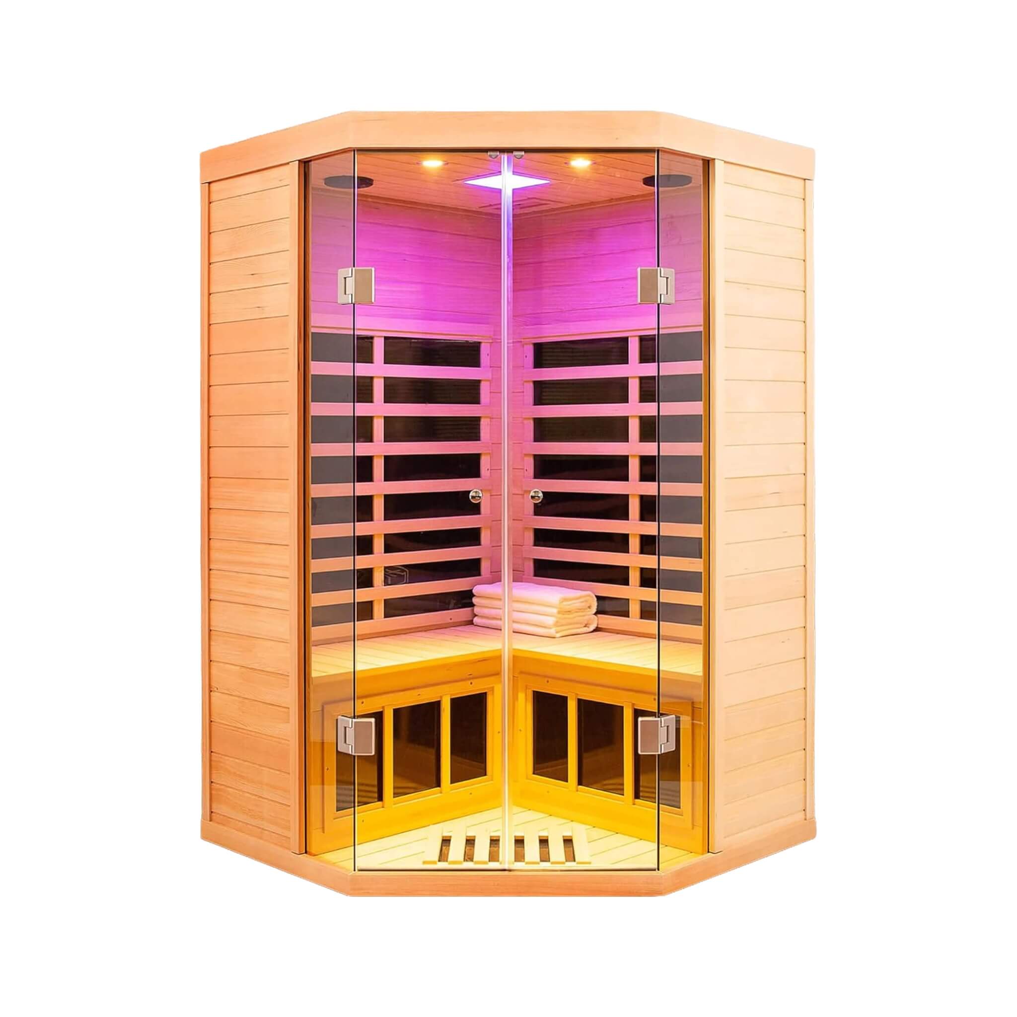 Thermora Laurent Premium 2-Person 1600W Corner Space Infrared Wooden Sauna Room With Bluetooth Speakers