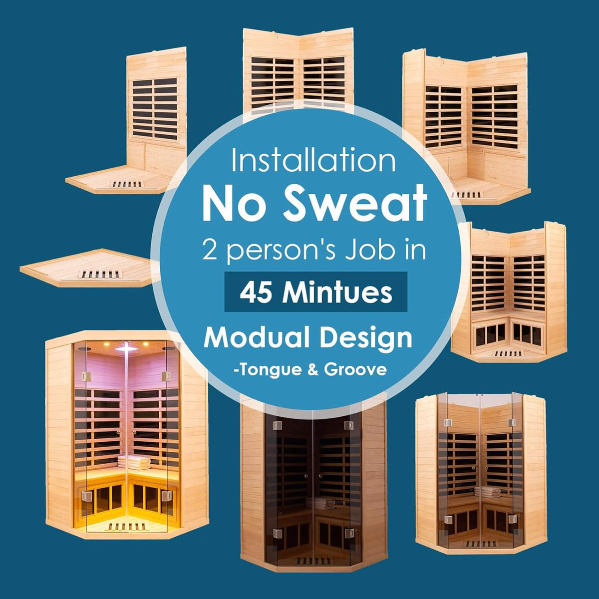 Thermora Laurent Premium 2-Person 1600W Corner Space Infrared Wooden Sauna Room With Bluetooth Speakers