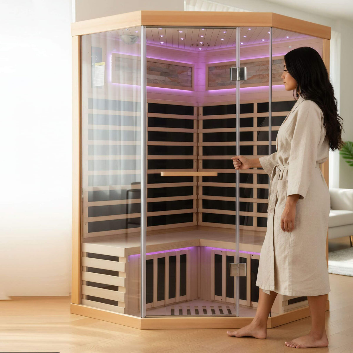Thermora Ember Premium Canadian Hemlock 2-Person Indoor Infrared Sauna Room With Glass Front - photo 4