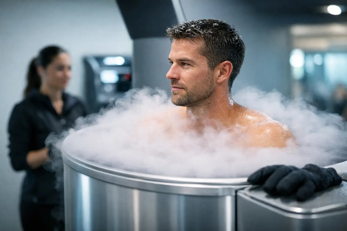 Athlete using whole-body cryotherapy for post-workout recovery