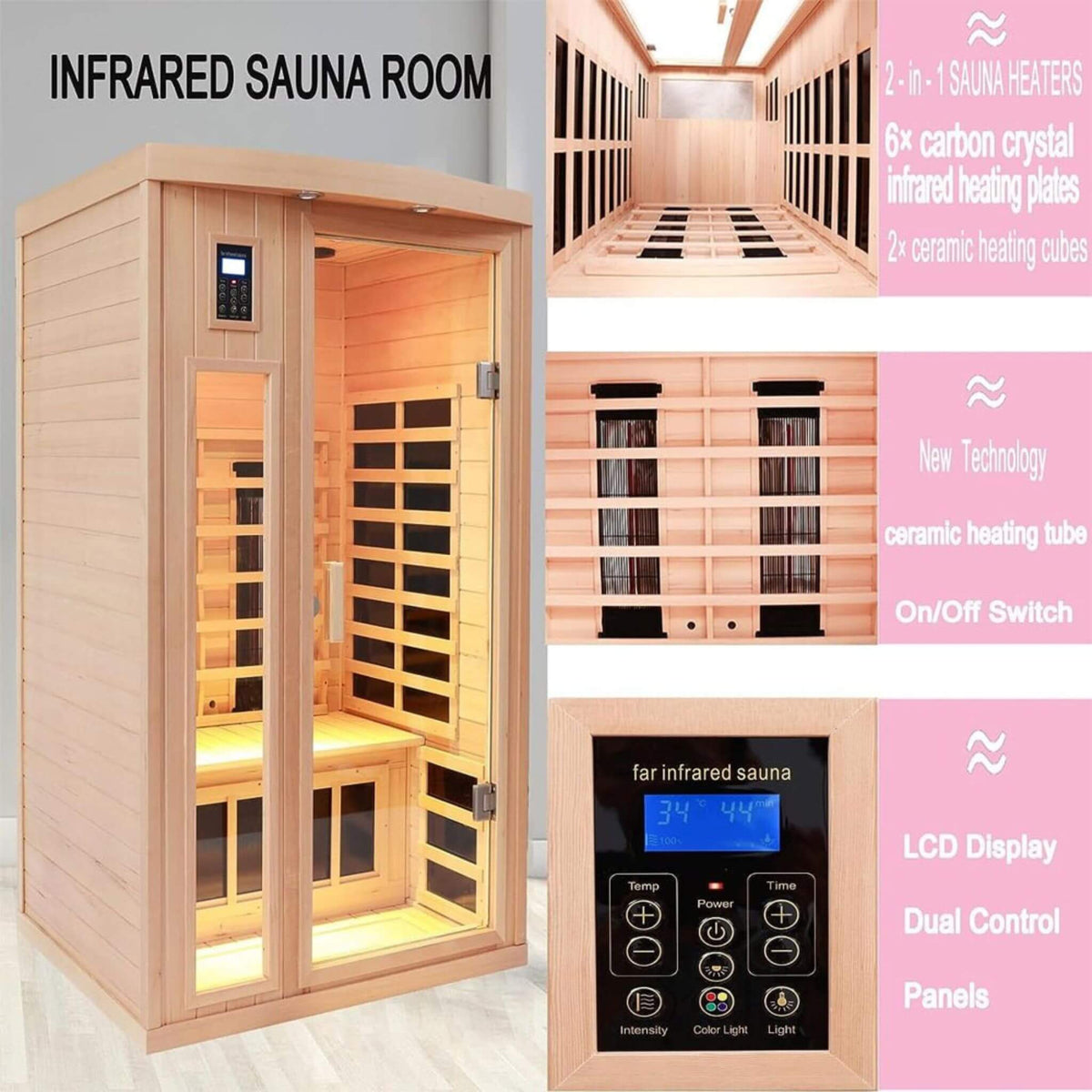 Thermora Orien Premium 2-Person Low EMF FAR-Infrared Heat Wood Home Personal Spa Sauna With Ceramic Heaters, 1760W