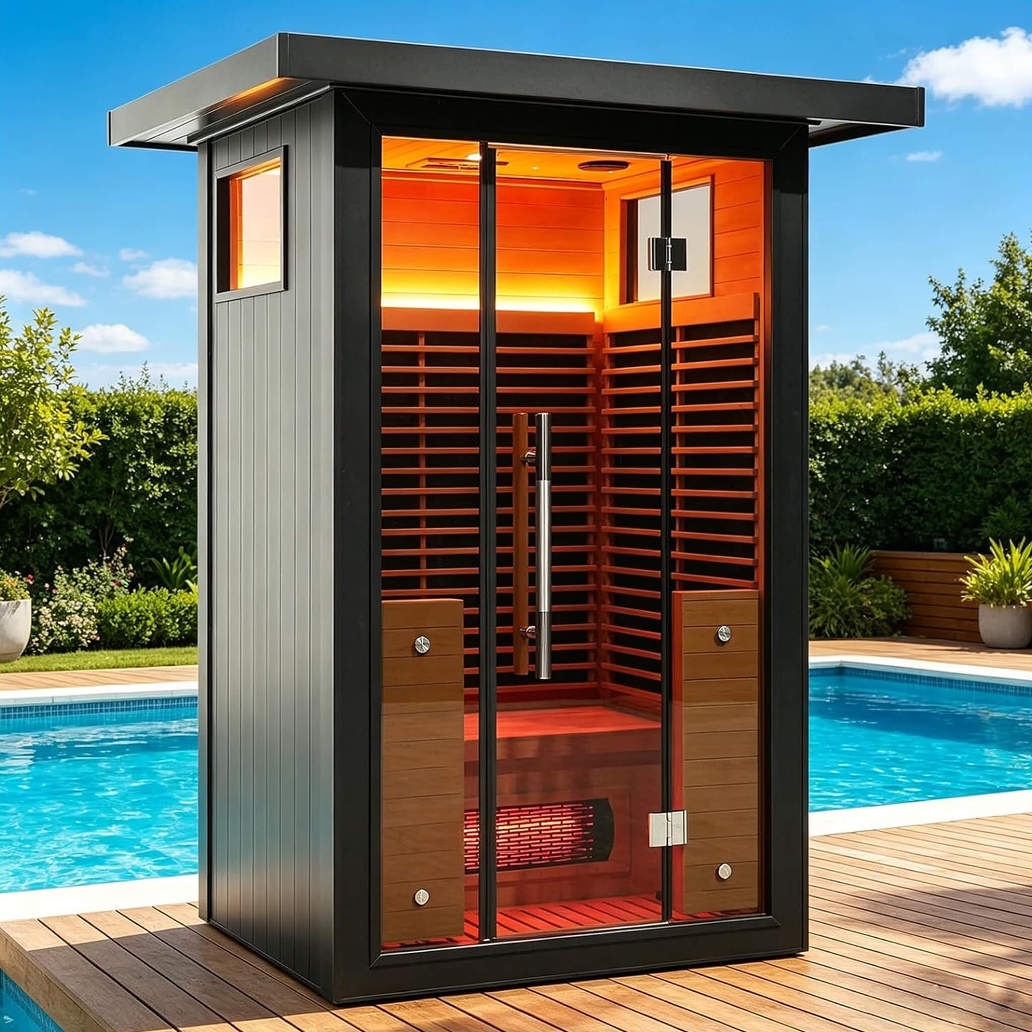 Thermora Lugano 2-Person Outdoor Full-Spectrum Infrared Sauna With Aluminum Alloy Exterior & WiFi