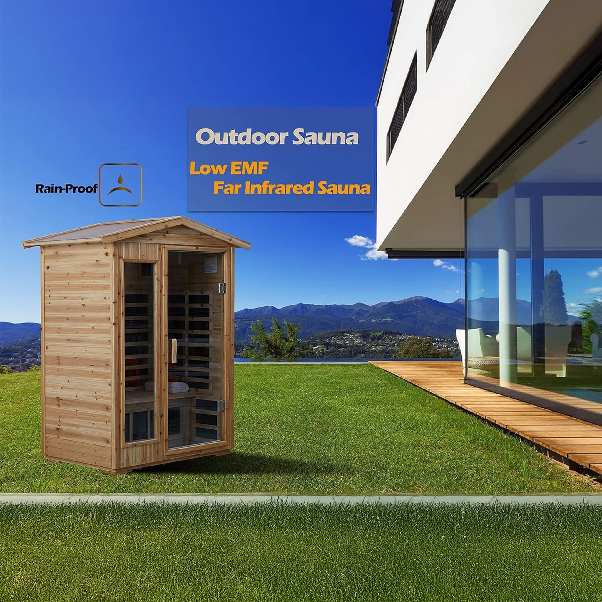 Thermora Vexa Luxury 2-Person Outdoor Low EMF Hemlock Infrared Sauna With Bluetooth And Chromotherapy Light