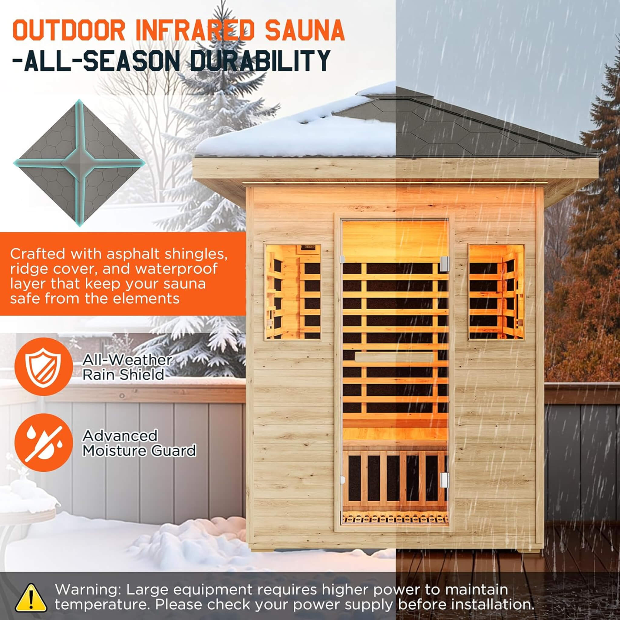 Thermora Zurich 3-Person Low EMF Spruce Wood Outdoor Infrared Sauna With Bluetooth Speakers And LED Lights