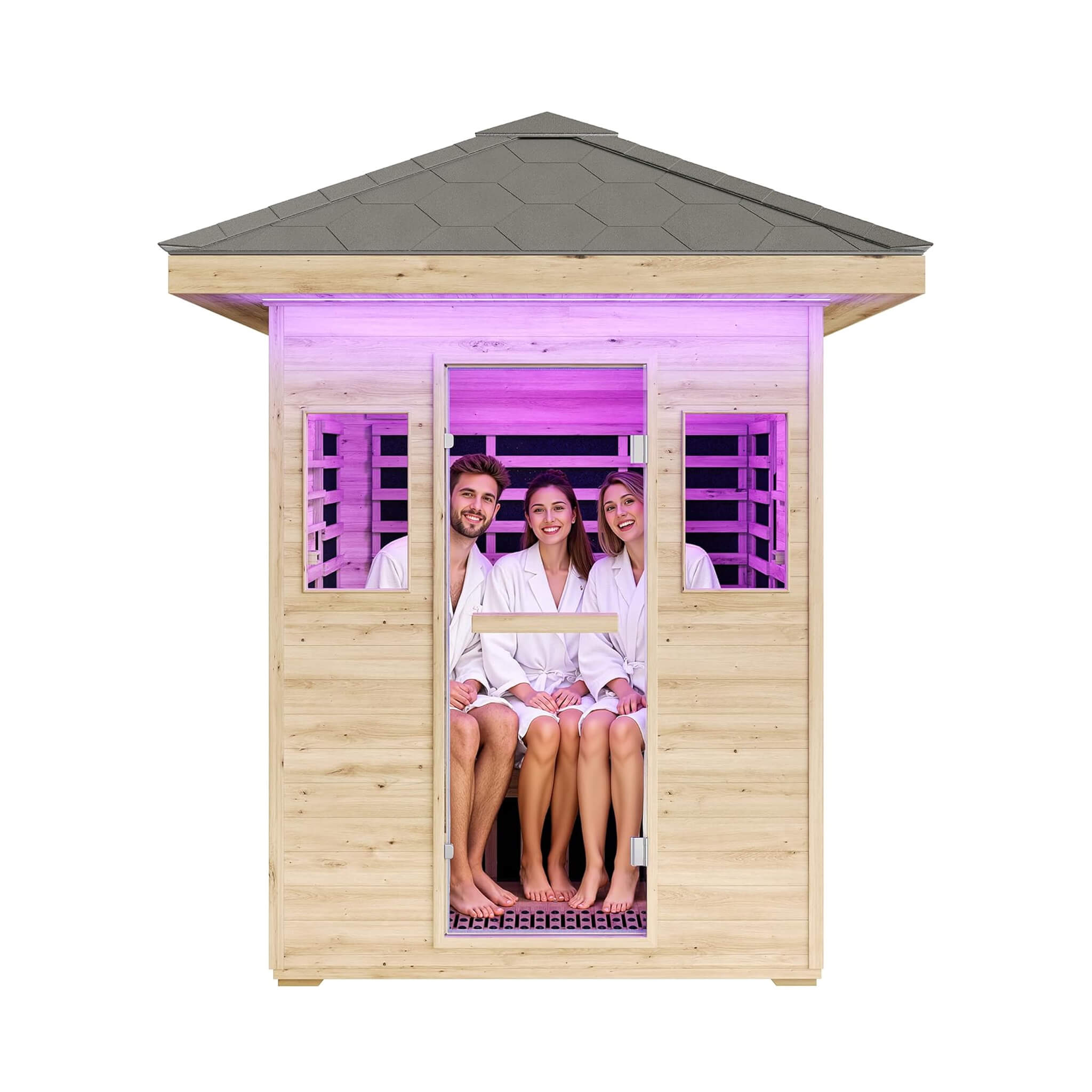 Thermora Zurich 3-Person Low EMF Spruce Wood Outdoor Infrared Sauna With Bluetooth Speakers And LED Lights