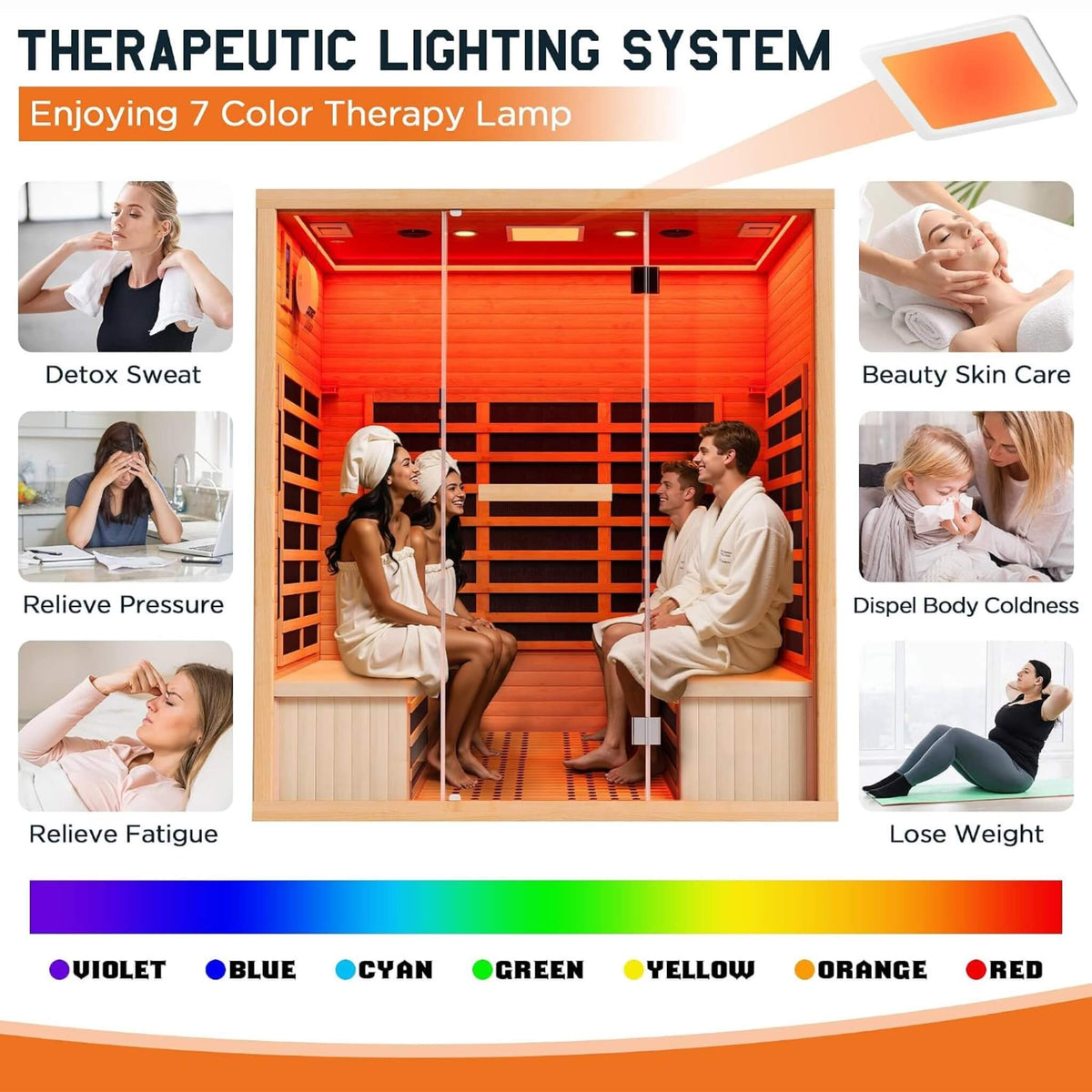 Thermora Seville 4-Person Low EMF Canadian Hemlock Infrared Sauna With Bluetooth