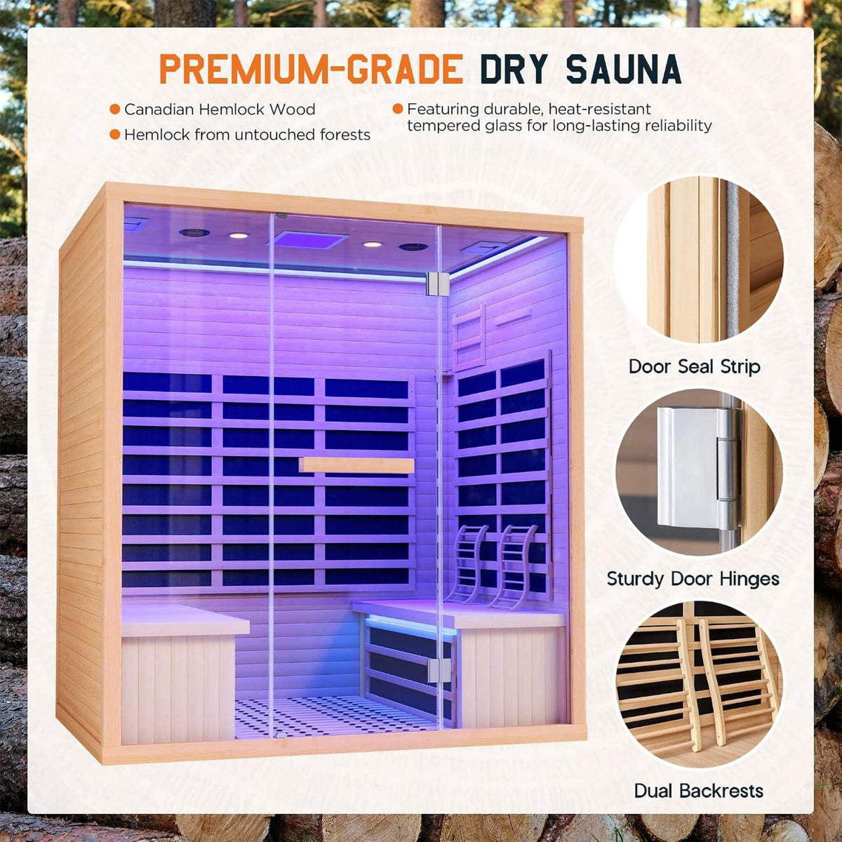 Thermora Seville 4-Person Low EMF Canadian Hemlock Infrared Sauna With Bluetooth