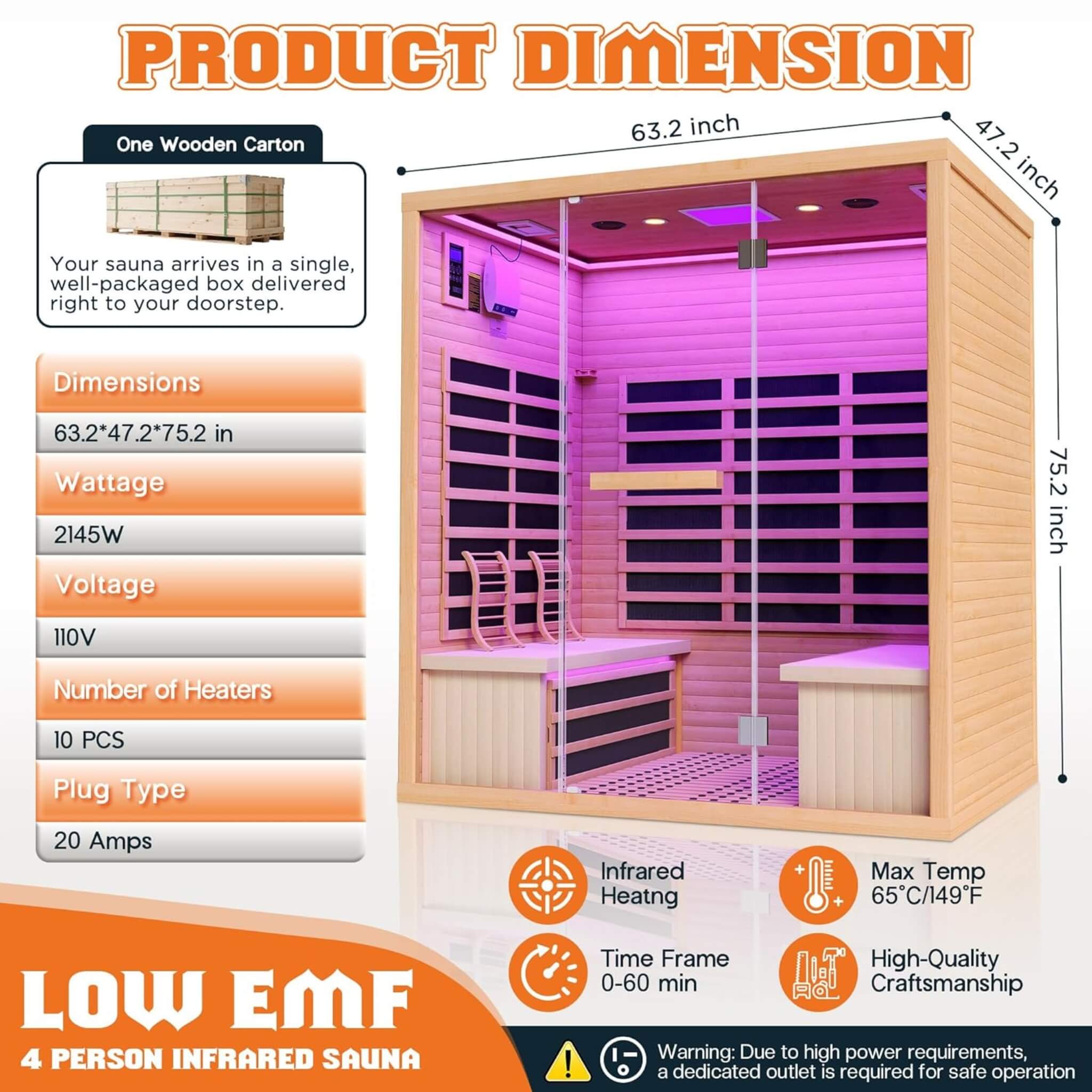 Thermora Seville 4-Person Low EMF Canadian Hemlock Infrared Sauna With Bluetooth