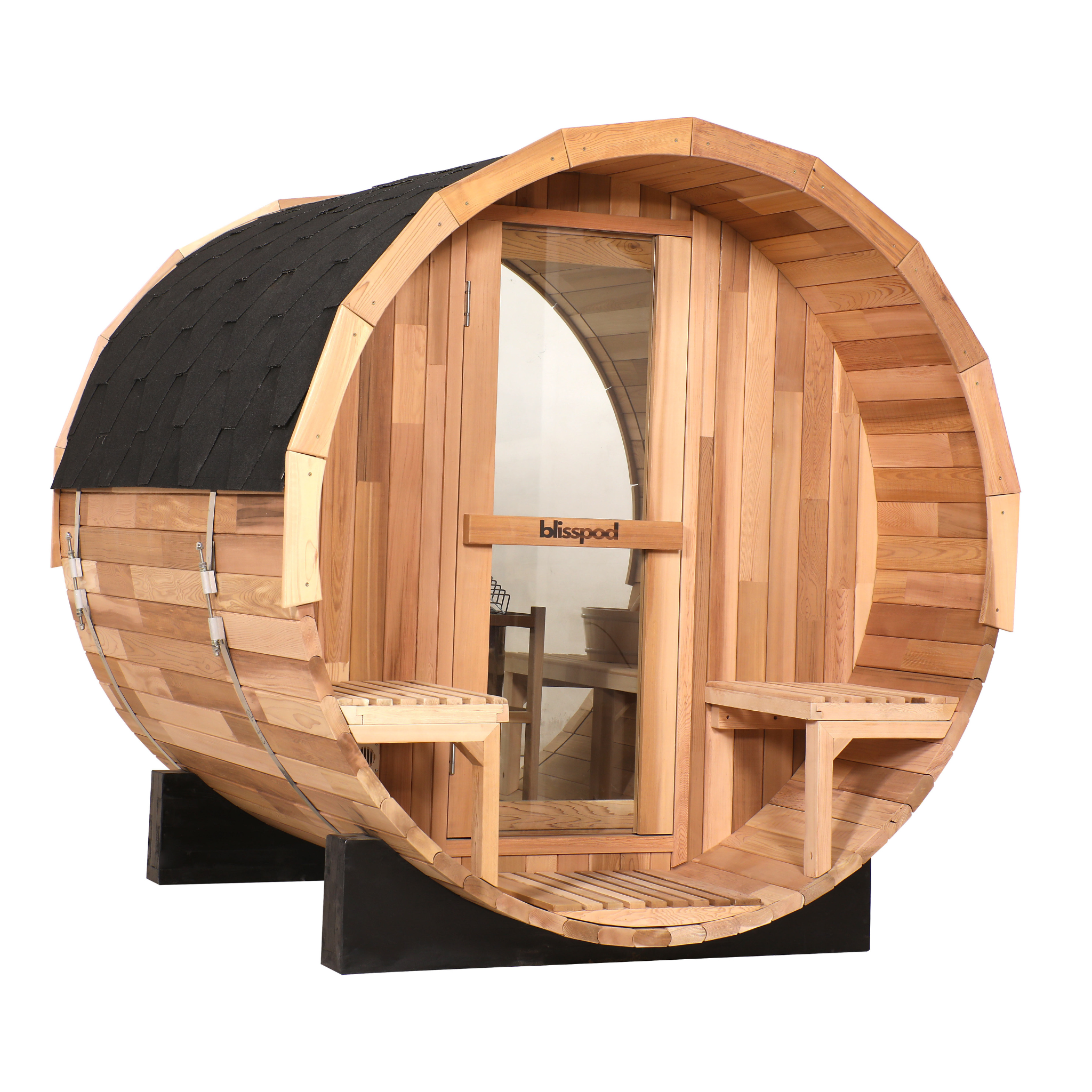 Blisspod Prague Outdoor Barrel Sauna | Canadian Red Cedar | Full Glass Back | 2-6 Person