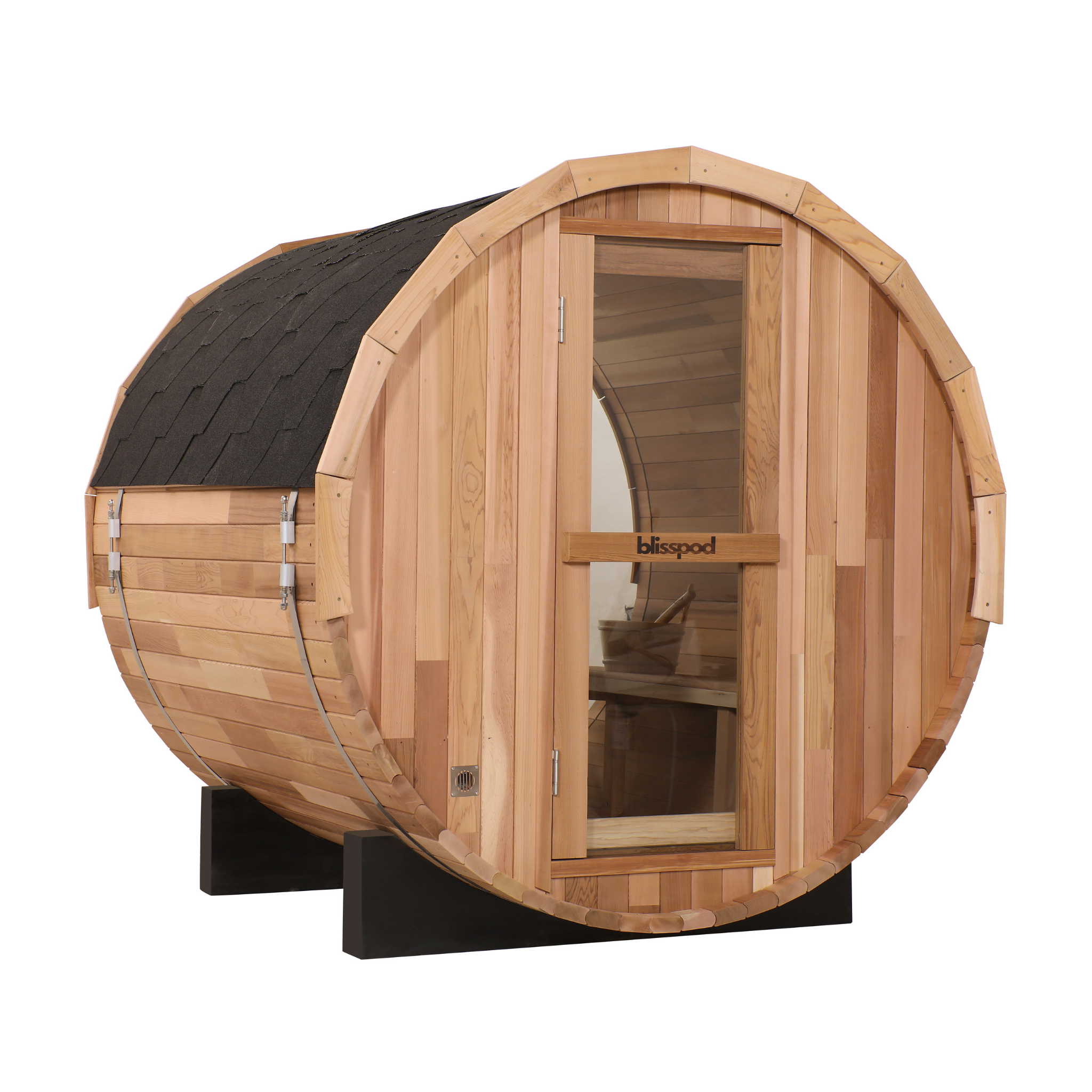 Blisspod Prague Outdoor Barrel Sauna | Canadian Red Cedar | Full Glass Back | 4-6 Person