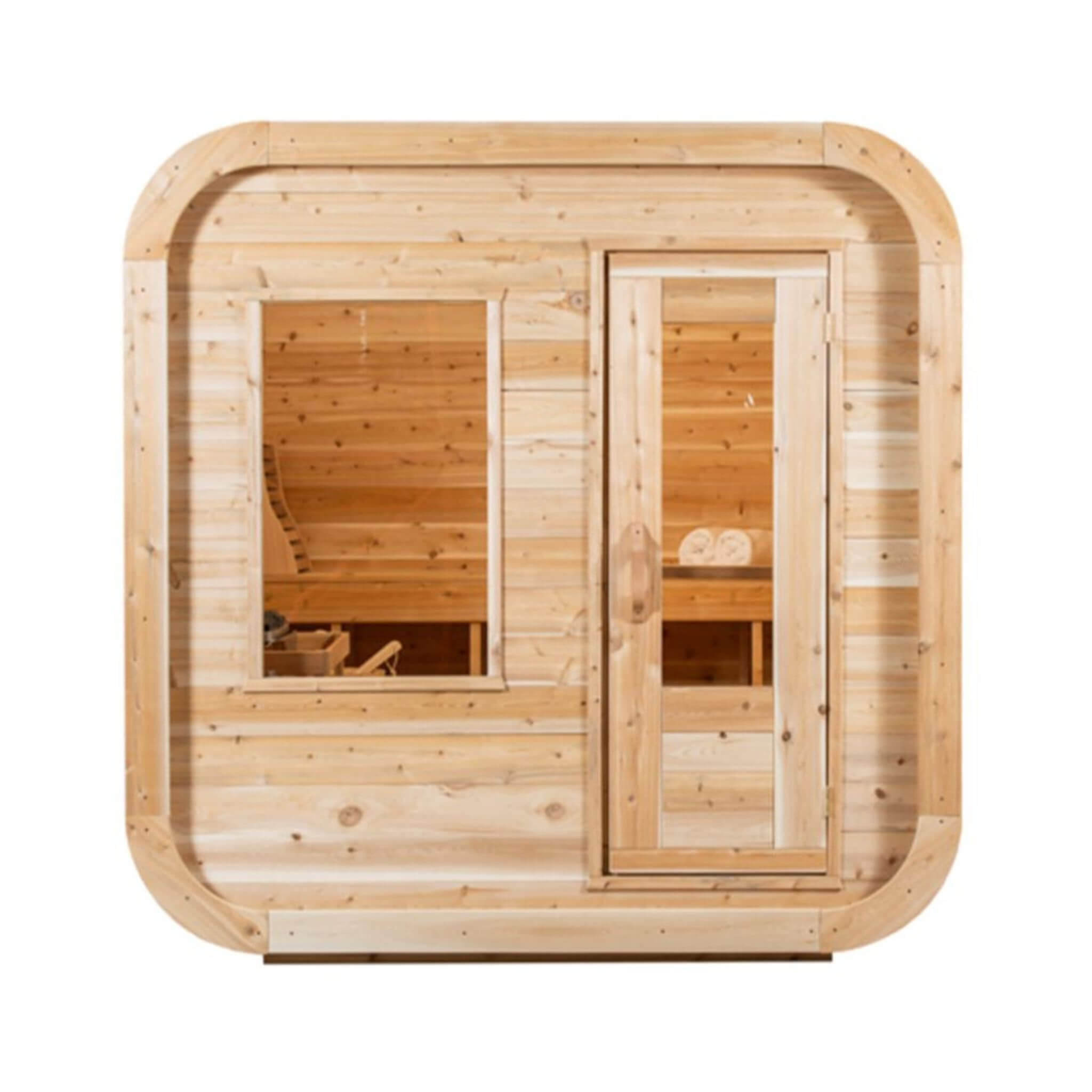 Dundalk Leisurecraft 4-Person Canadian Timber Luna Cube Sauna With Sloped Roof and Front Window