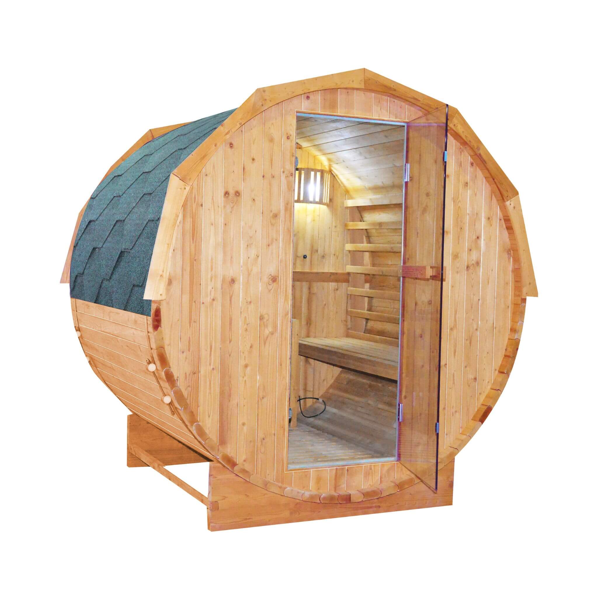 Ignite Large Premium Carbonized Spruce Outdoor Wooden Barrel Sauna With 4.5KW Sauna Heater (SAK45968)
