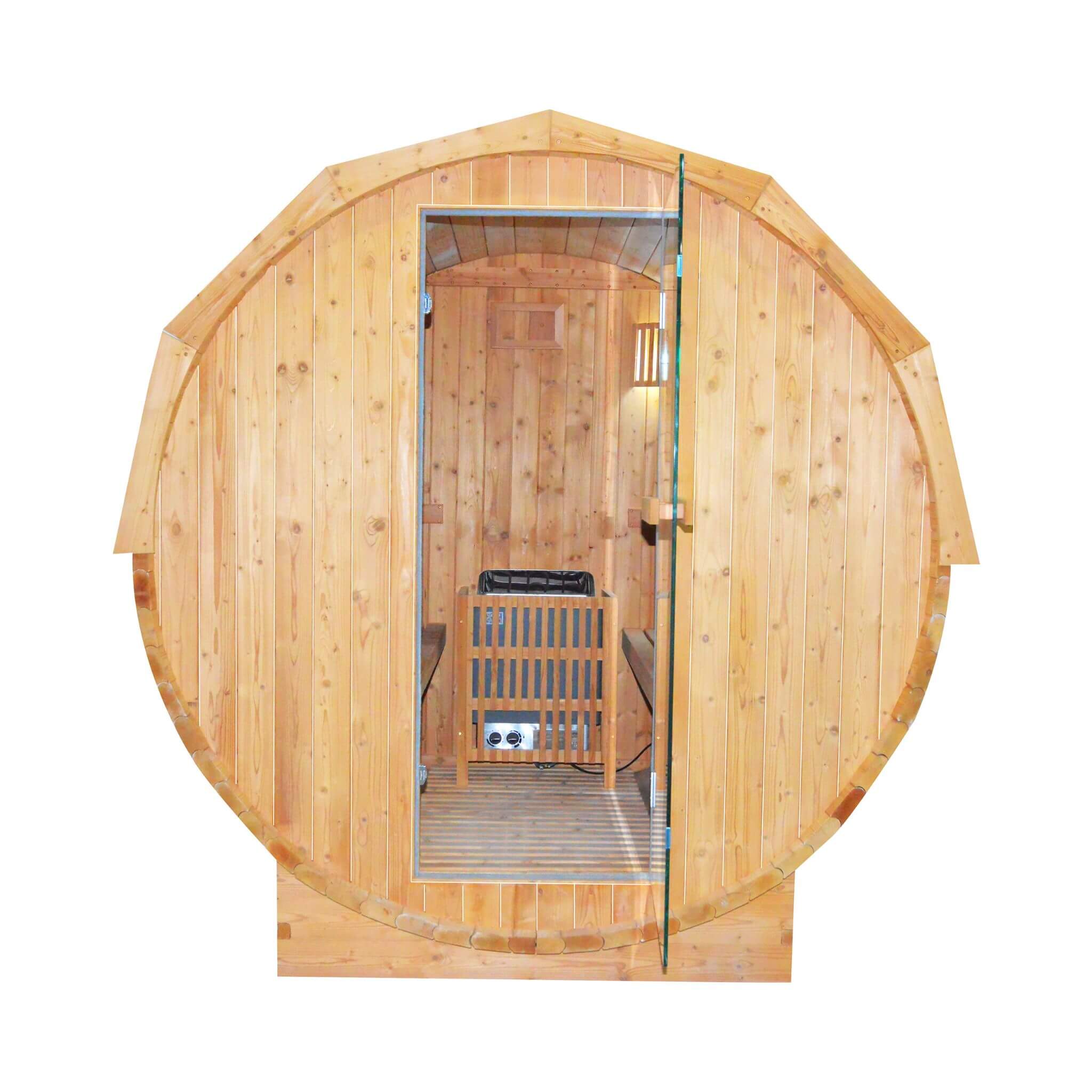 Ignite Large Premium Carbonized Spruce Outdoor Wooden Barrel Sauna With 4.5KW Sauna Heater (SAK45968)