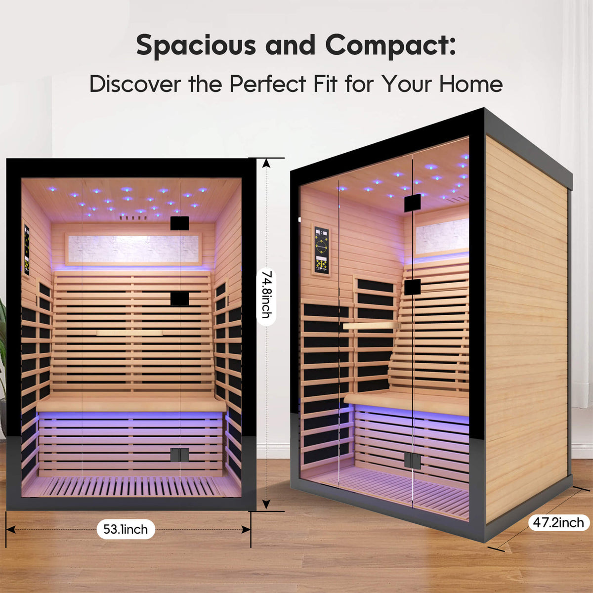Thermora Flux Luxury 2-Person Canadian Hemlock Wood Far Infrared Home Sauna