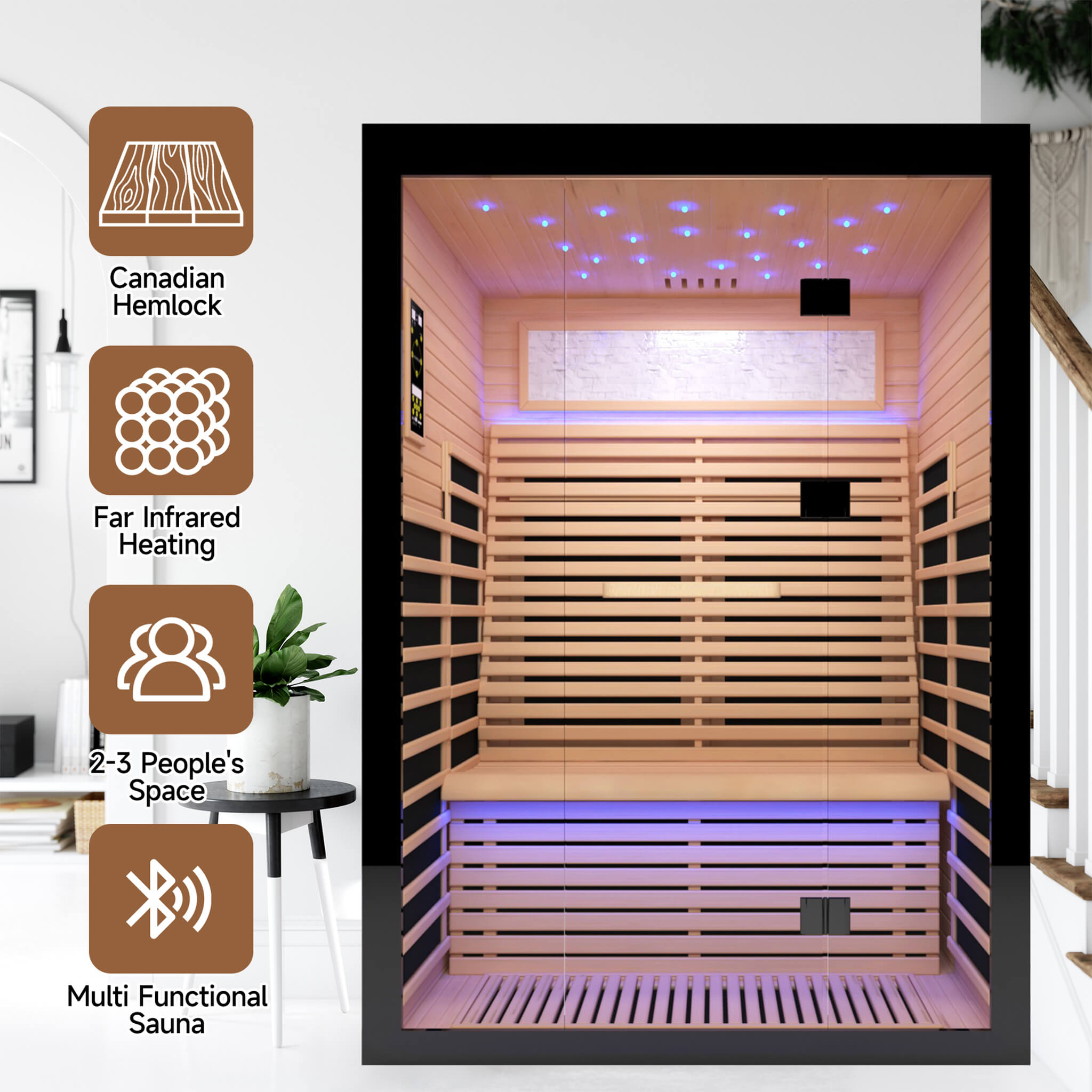 Thermora Flux Luxury 2-Person Canadian Hemlock Wood Far Infrared Home Sauna