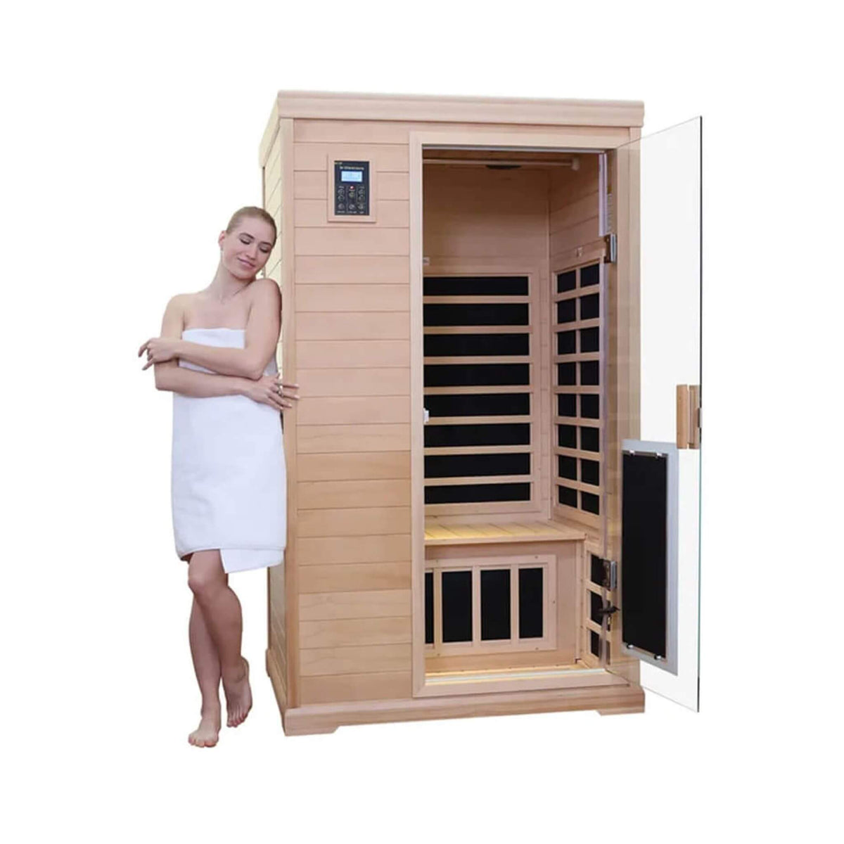 Thermora Ivara Luxury 2-Person Hemlock Wood FAR Infrared Sauna Room W/ Glass Door, 1750W
