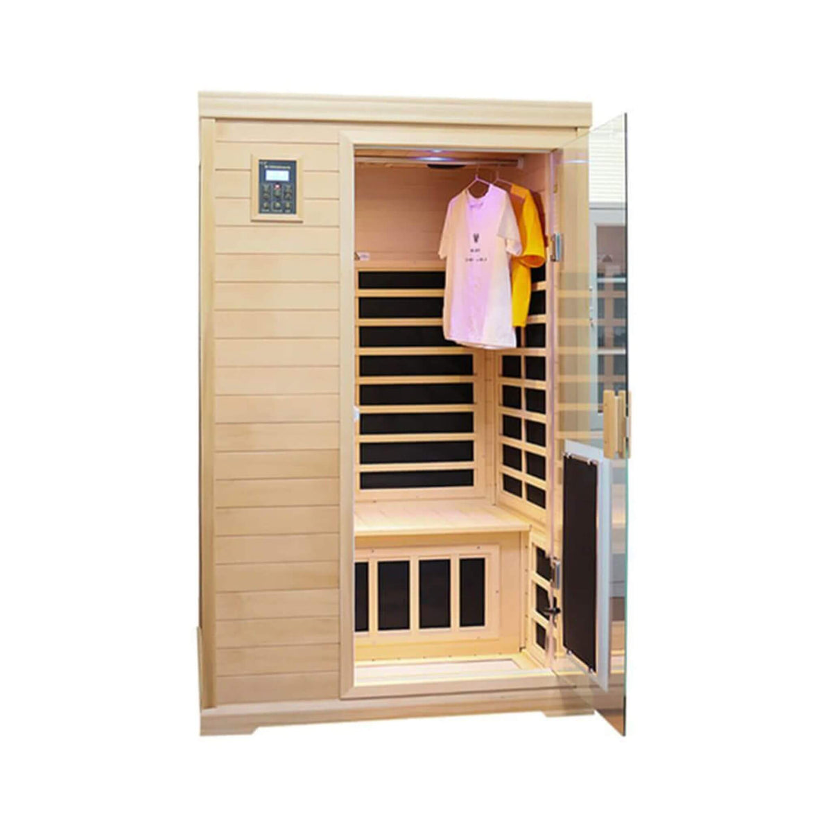 Thermora Ivara Luxury 2-Person Hemlock Wood FAR Infrared Sauna Room W/ Glass Door, 1750W