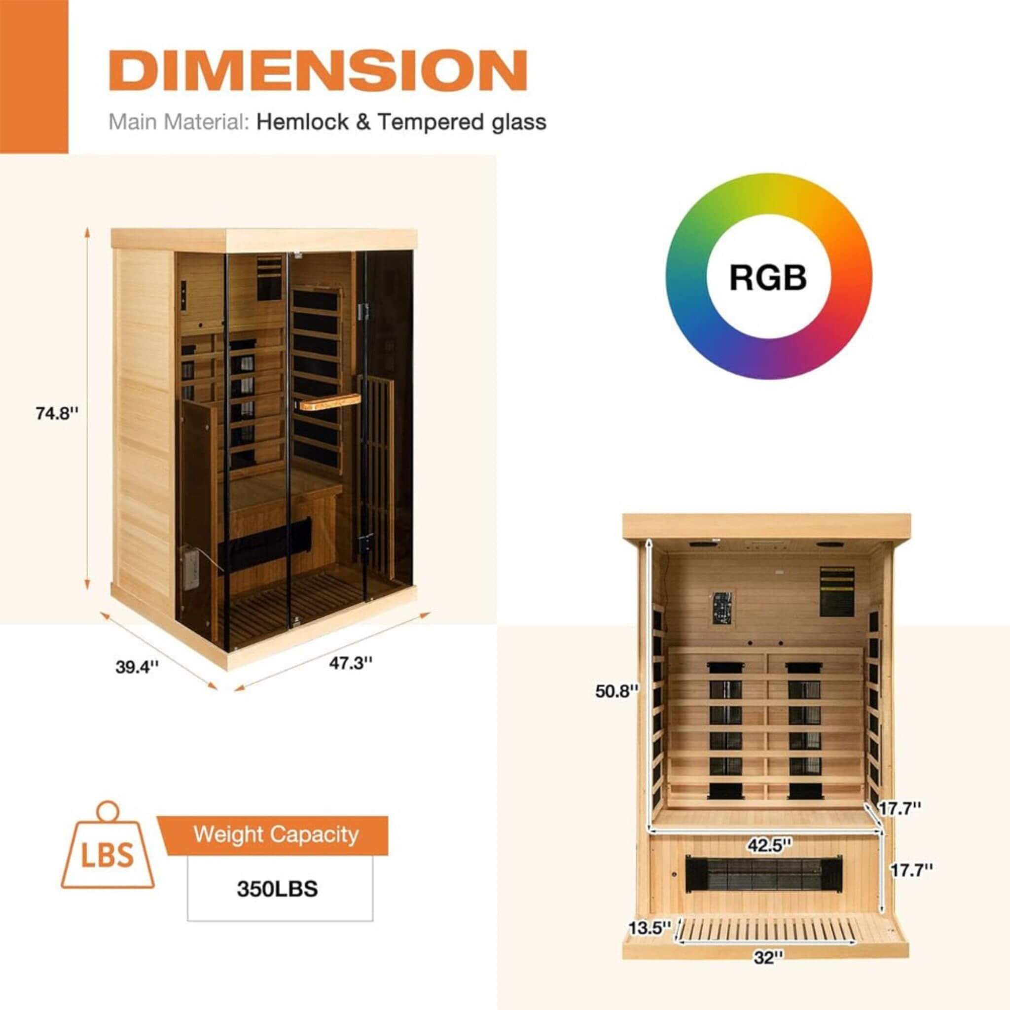 Thermora Valen 2-Person Low EMF FAR Infrared Sauna With Panoramic Tempered Glass