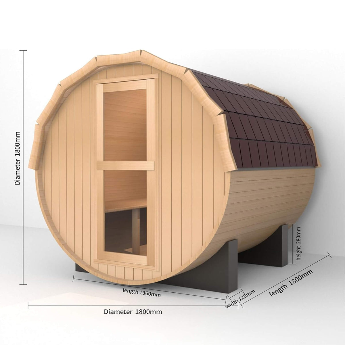 Haven Premium All-Weather Outdoor Pinewood Barrel Sauna Kit With 4.5KW Heater And Tempered Glass Window [Made-To-Order] (SAK91462)