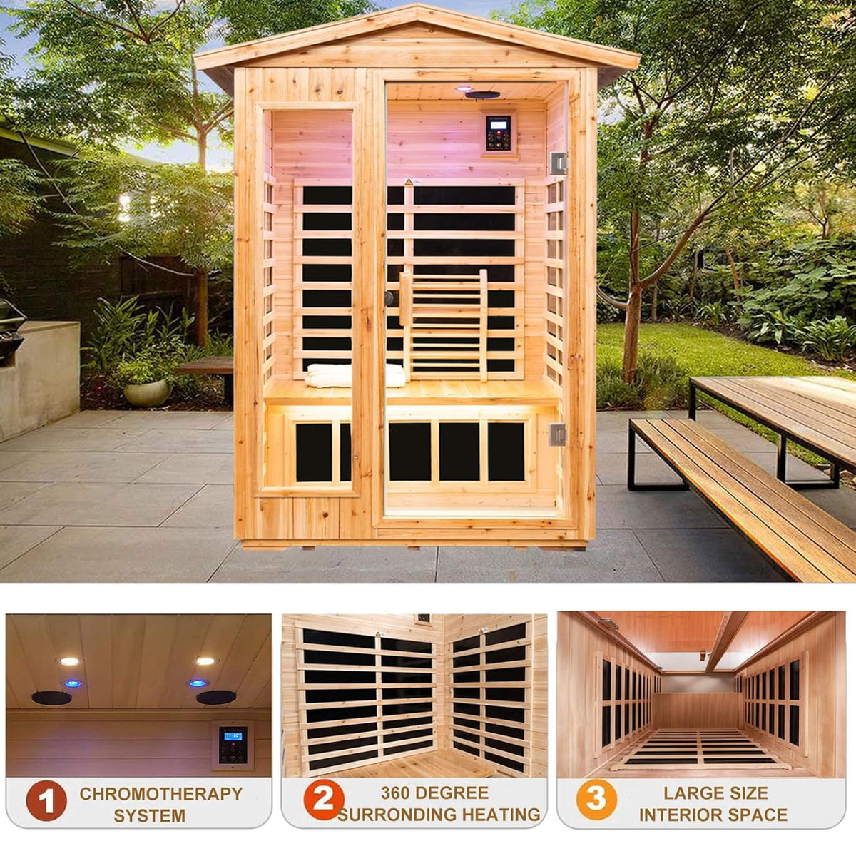 Thermora Zorin Premium 2-Person Indoor Outdoor Low EMF FAR-Infrared Hemlock Wood Personal Home Sauna Spa, 1750W