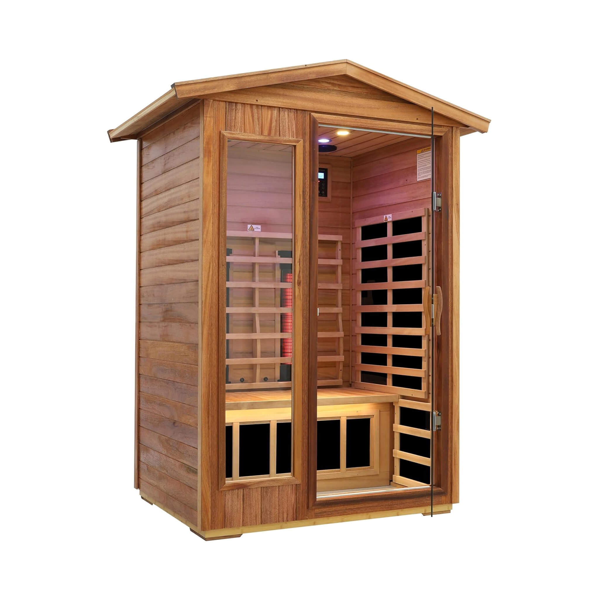 Thermora Alveron 2-Person Outdoor Mahogany Low EMF Far Infrared Sauna With Bluetooth Audio And LED Lights