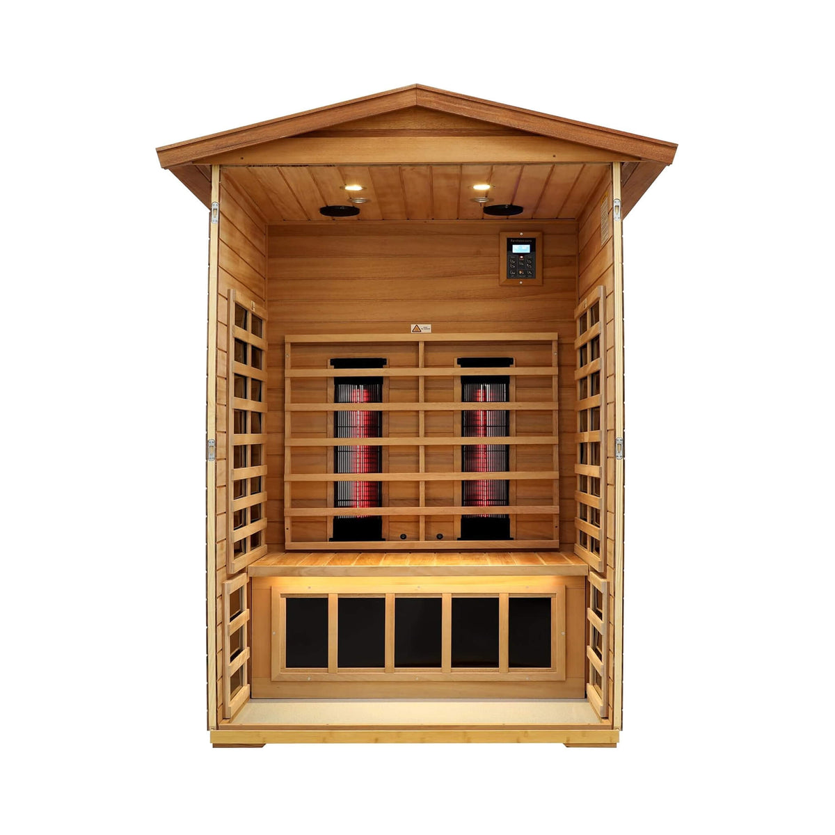 Thermora Alveron 2-Person Outdoor Mahogany Low EMF Far Infrared Sauna With Bluetooth Audio And LED Lights