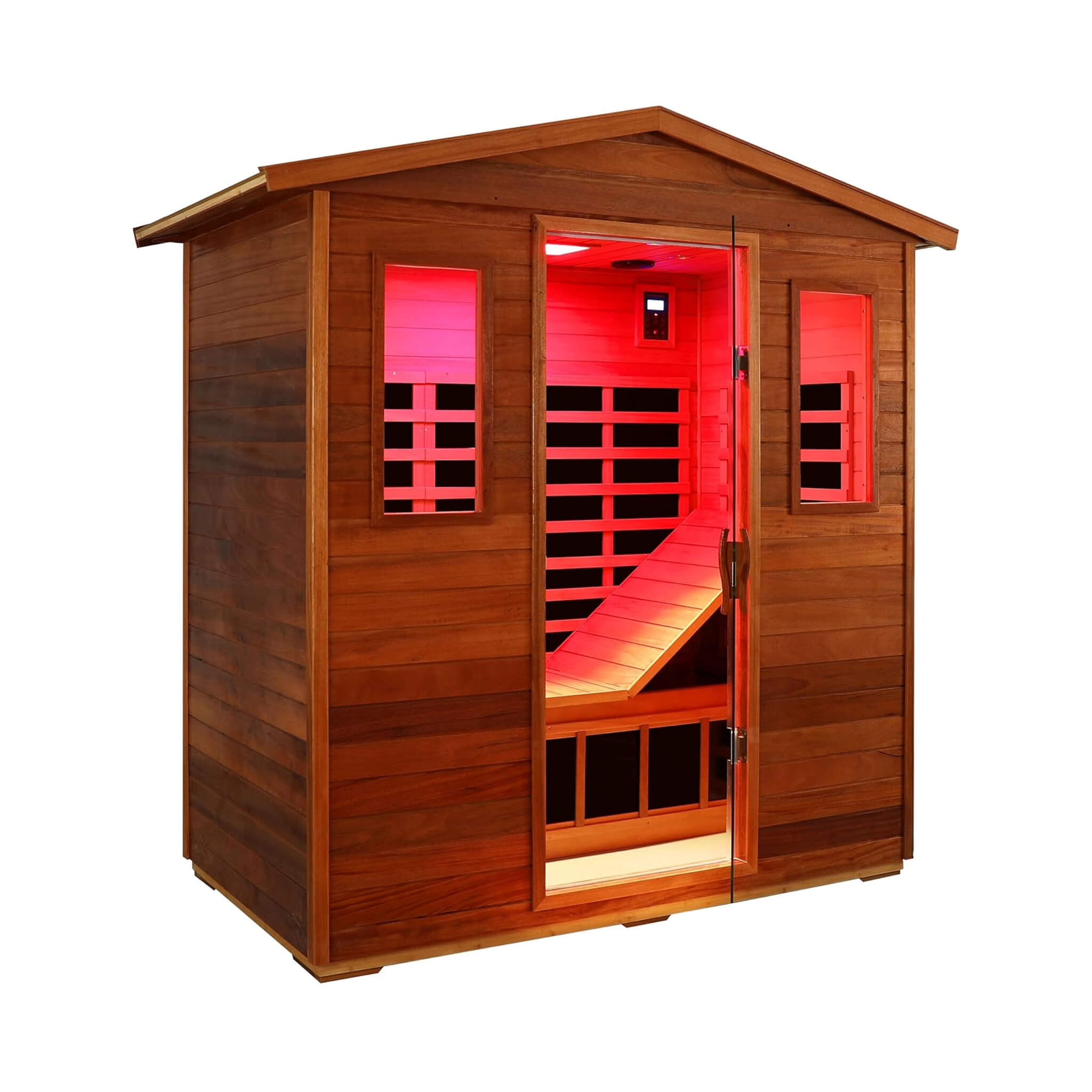 Thermora Vanta Luxury 3-Person Outdoor Mahogany Full Spectrum Ultra-Low EMF FAR Infrared Sauna With Chromotherapy And Bluetooth Speakers