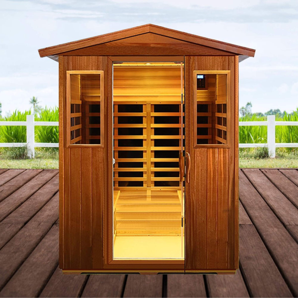 Thermora Valois Premium 4-Person 2050W Luxury Low EMF Outdoor FAR Infrared Home Sauna With Bluetooth Audio