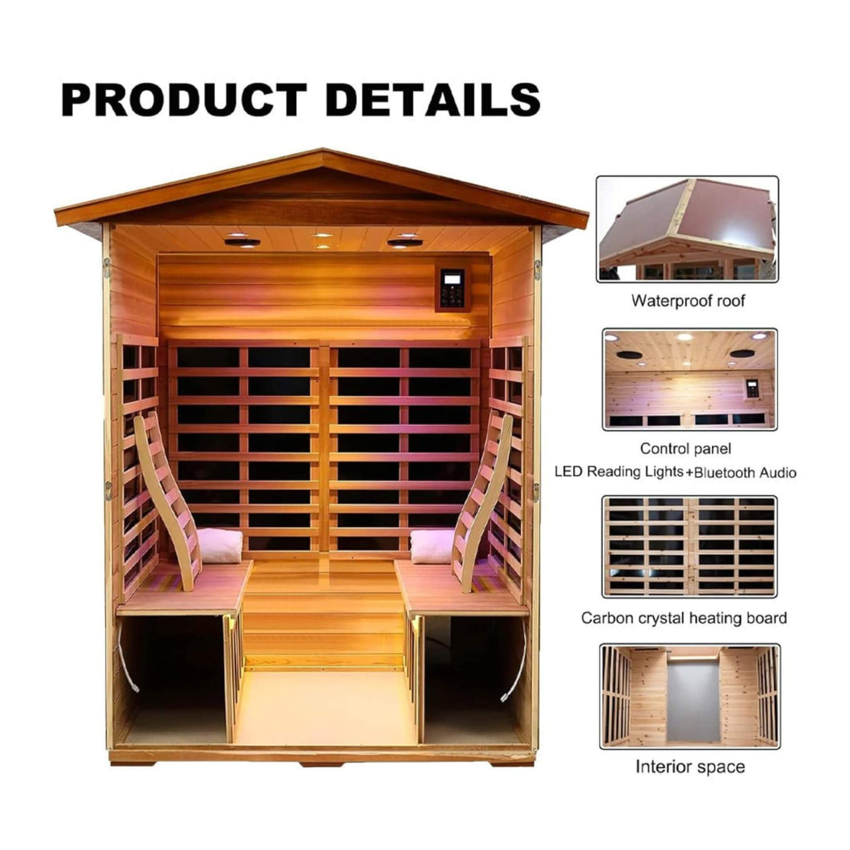 Thermora Valois Premium 4-Person 2050W Luxury Low EMF Outdoor FAR Infrared Home Sauna With Bluetooth Audio