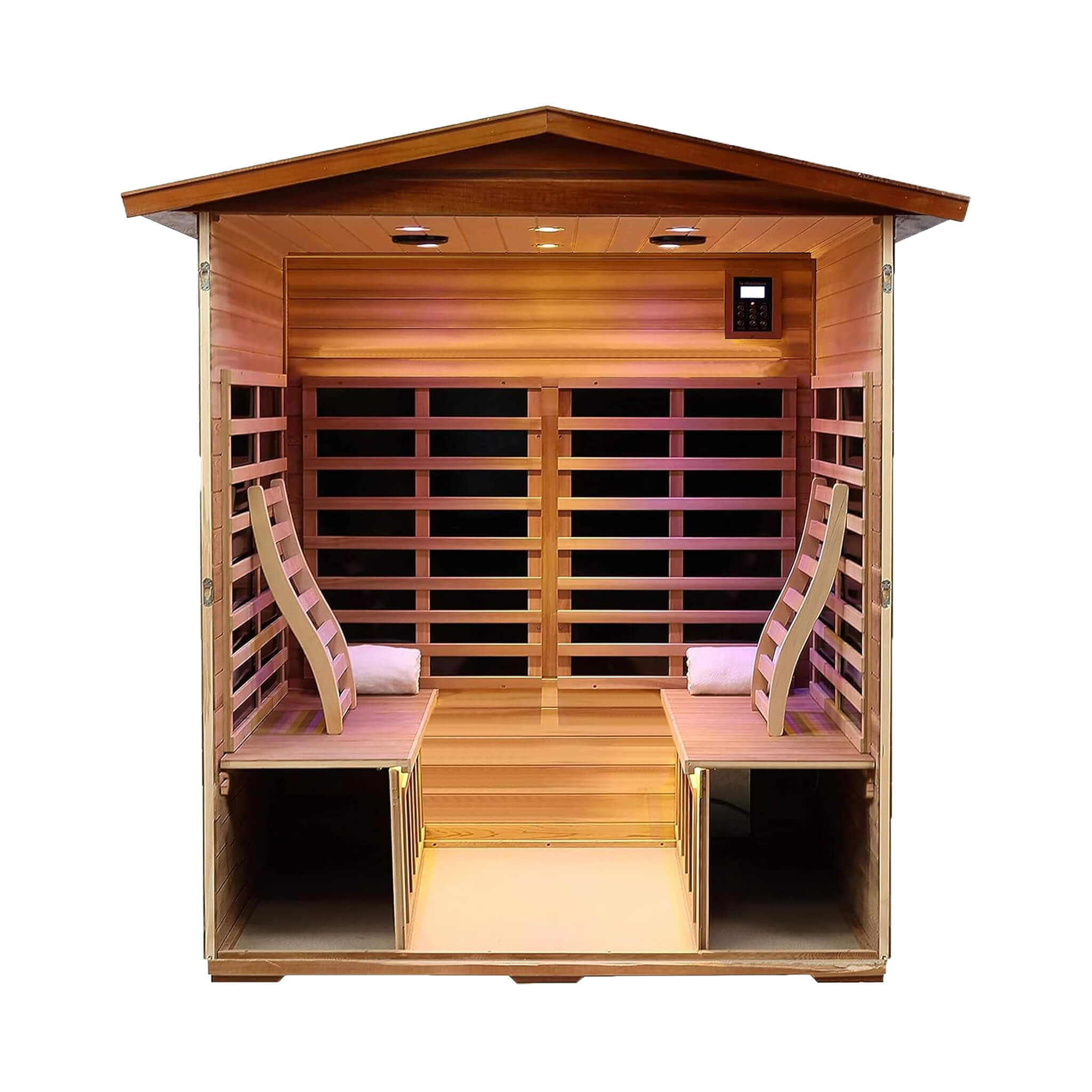 Thermora Moretti 4-Person Outdoor Mahogany Full Spectrum Ultra-Low EMF FAR Infrared Sauna With Chromotherapy And Bluetooth Speakers